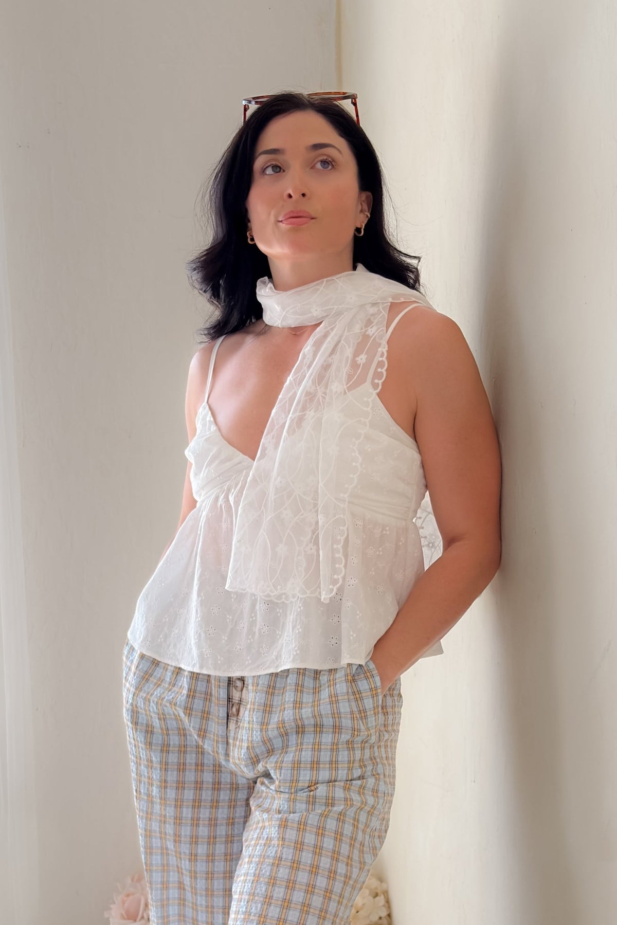 White Eyelet Babydoll Cami Top – Feminine Summer Top - Women's Shirts & Tops - Blooming Daily