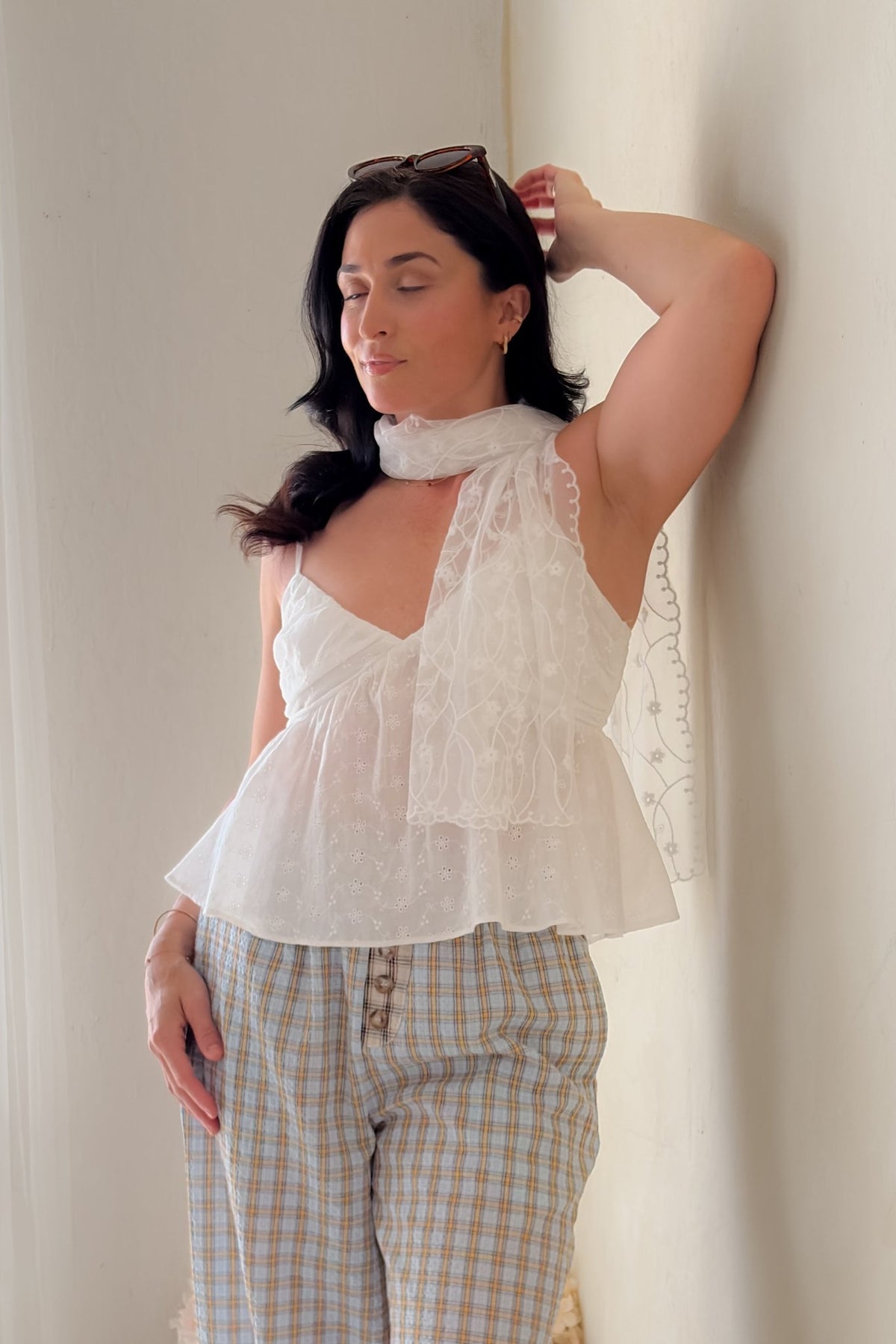 White Eyelet Babydoll Cami Top – Feminine Summer Top - Women's Shirts & Tops - Blooming Daily