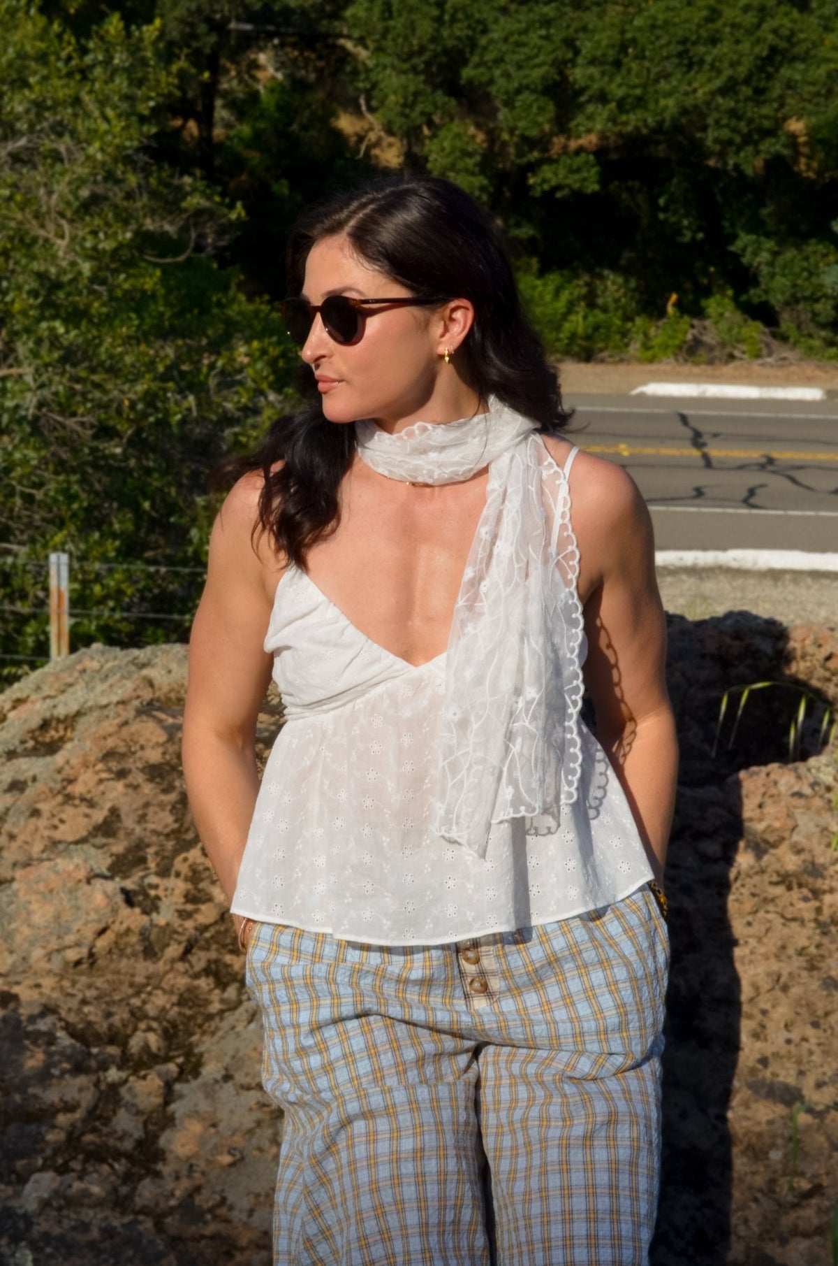 White Eyelet Babydoll Cami Top – Feminine Summer Top - Women's Shirts & Tops - Blooming Daily