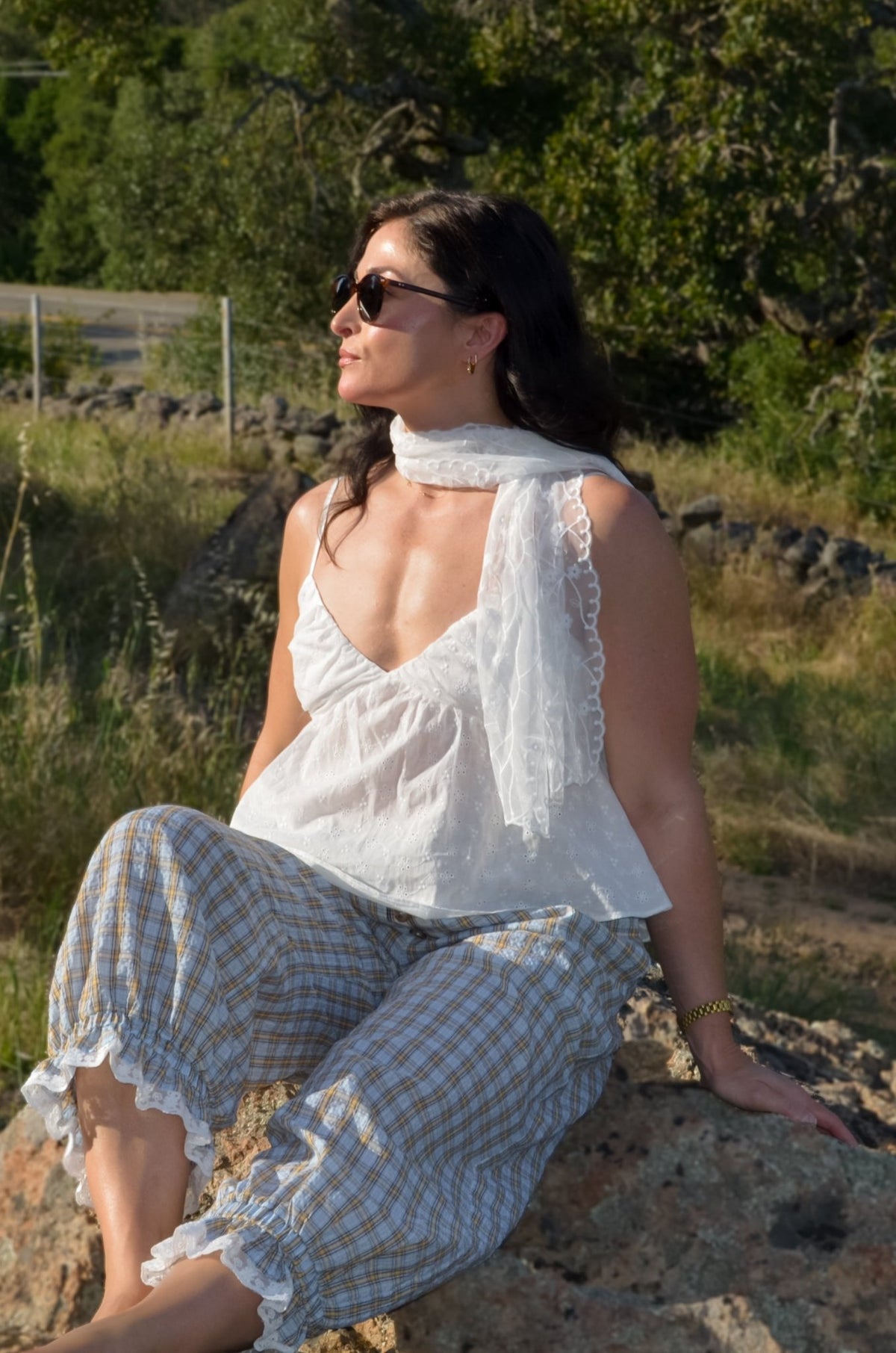 White Eyelet Babydoll Cami Top – Feminine Summer Top - Women's Shirts & Tops - Blooming Daily
