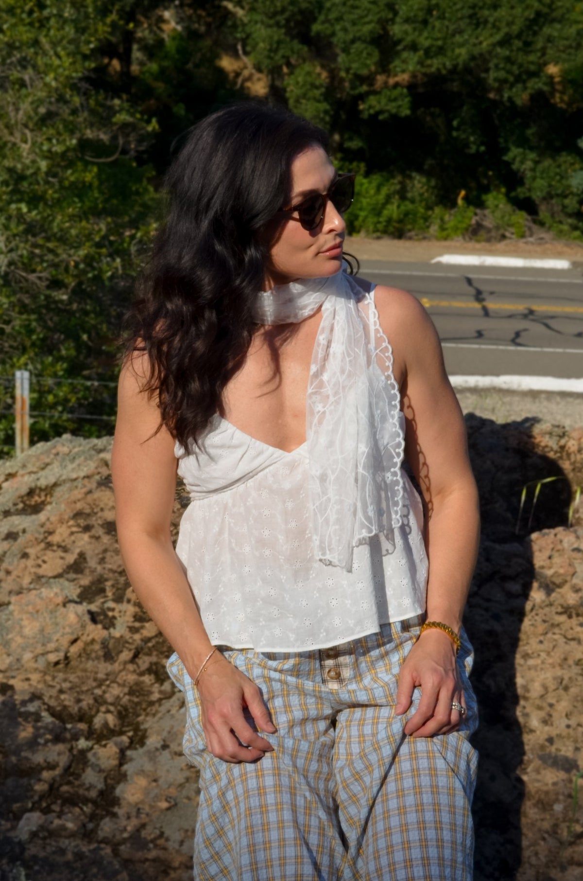 White Eyelet Babydoll Cami Top – Feminine Summer Top - Women's Shirts & Tops - Blooming Daily