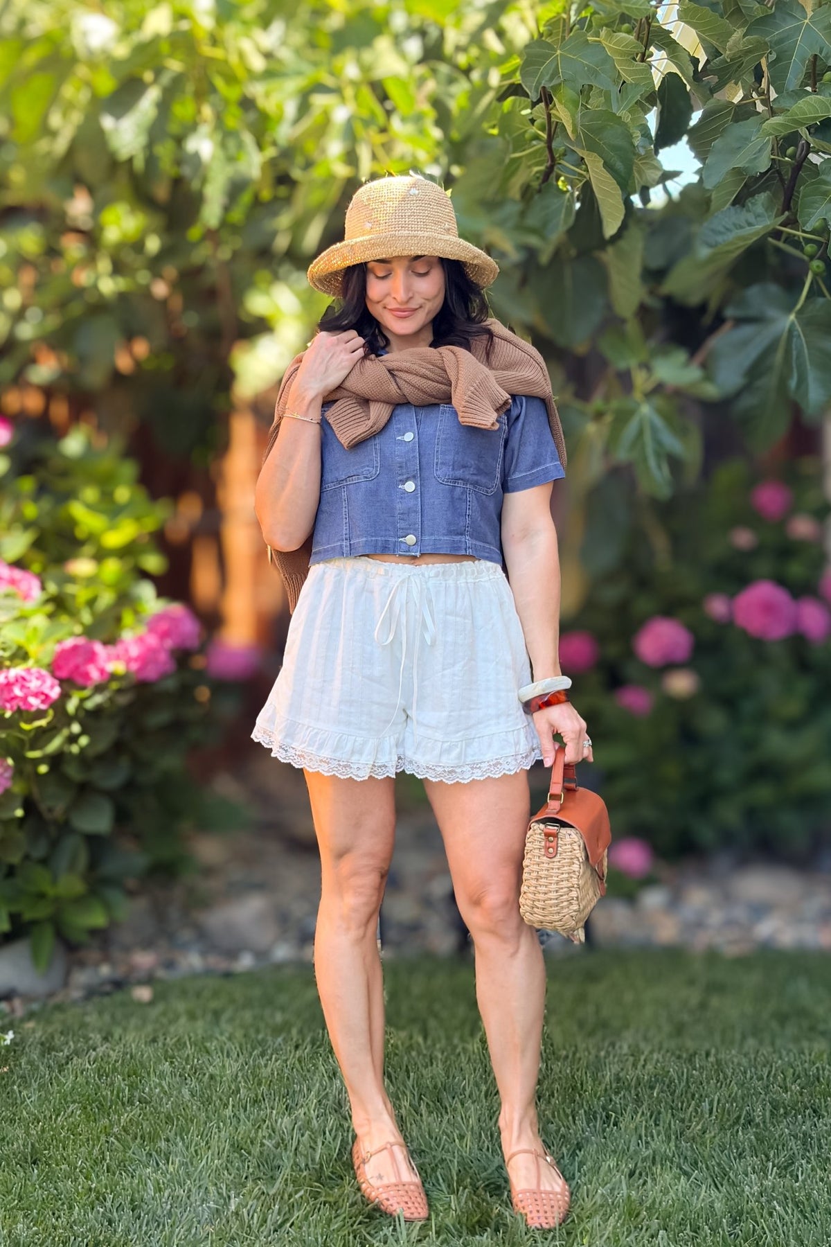 White Lace Trim Cotton Lounge Shorts - Shorts - Blooming Daily