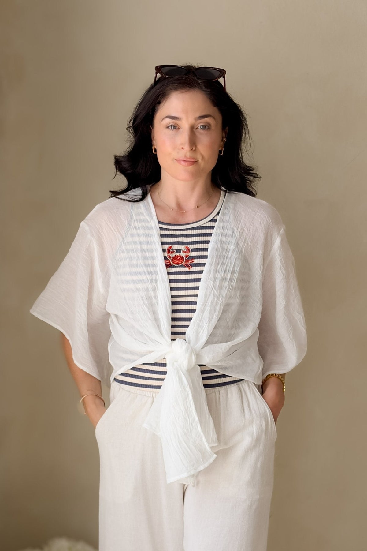 White Tie Front Kimono Cover Up Top - Women's Shirts & Tops - Blooming Daily