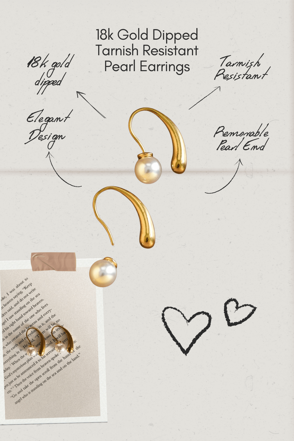 Women&#39;s 18k Gold Dipped Stainless Steel Jewelry | Pearl Hoop Earrings | Gold - Women&#39;s Jewelry - Blooming Daily