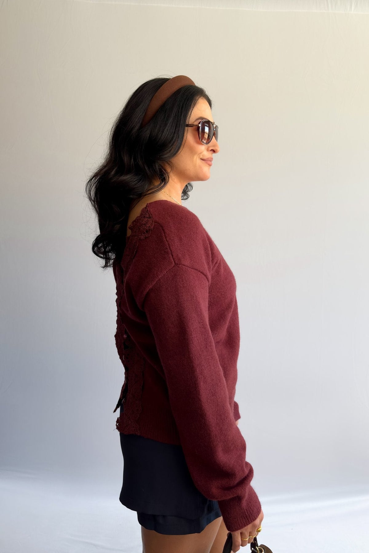 Women’s 3 - Way Lace - Trim Convertible Sweater Cardigan – Burgundy - Women&#39;s Shirts &amp; Tops - Blooming Daily