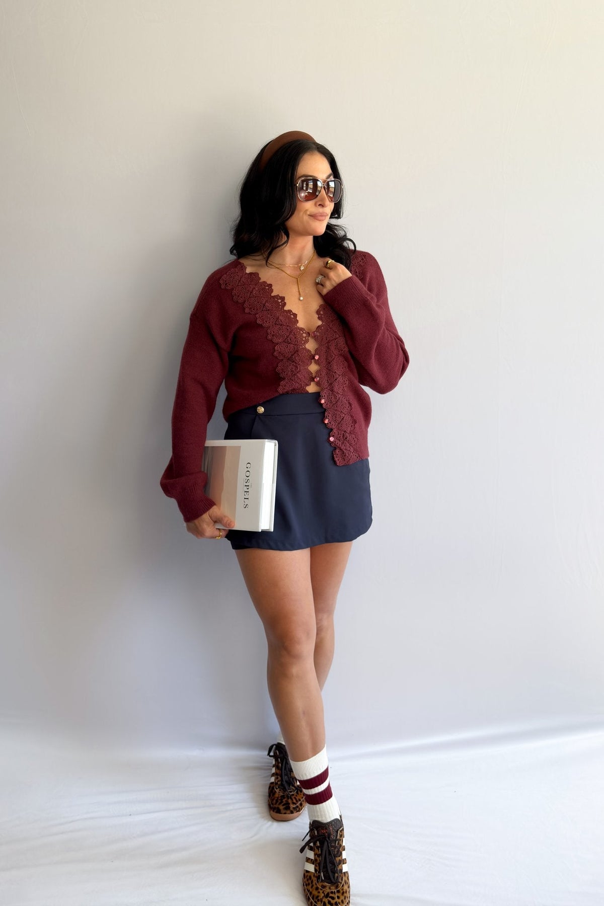 Women’s 3 - Way Lace - Trim Convertible Sweater Cardigan – Burgundy - Women&#39;s Shirts &amp; Tops - Blooming Daily