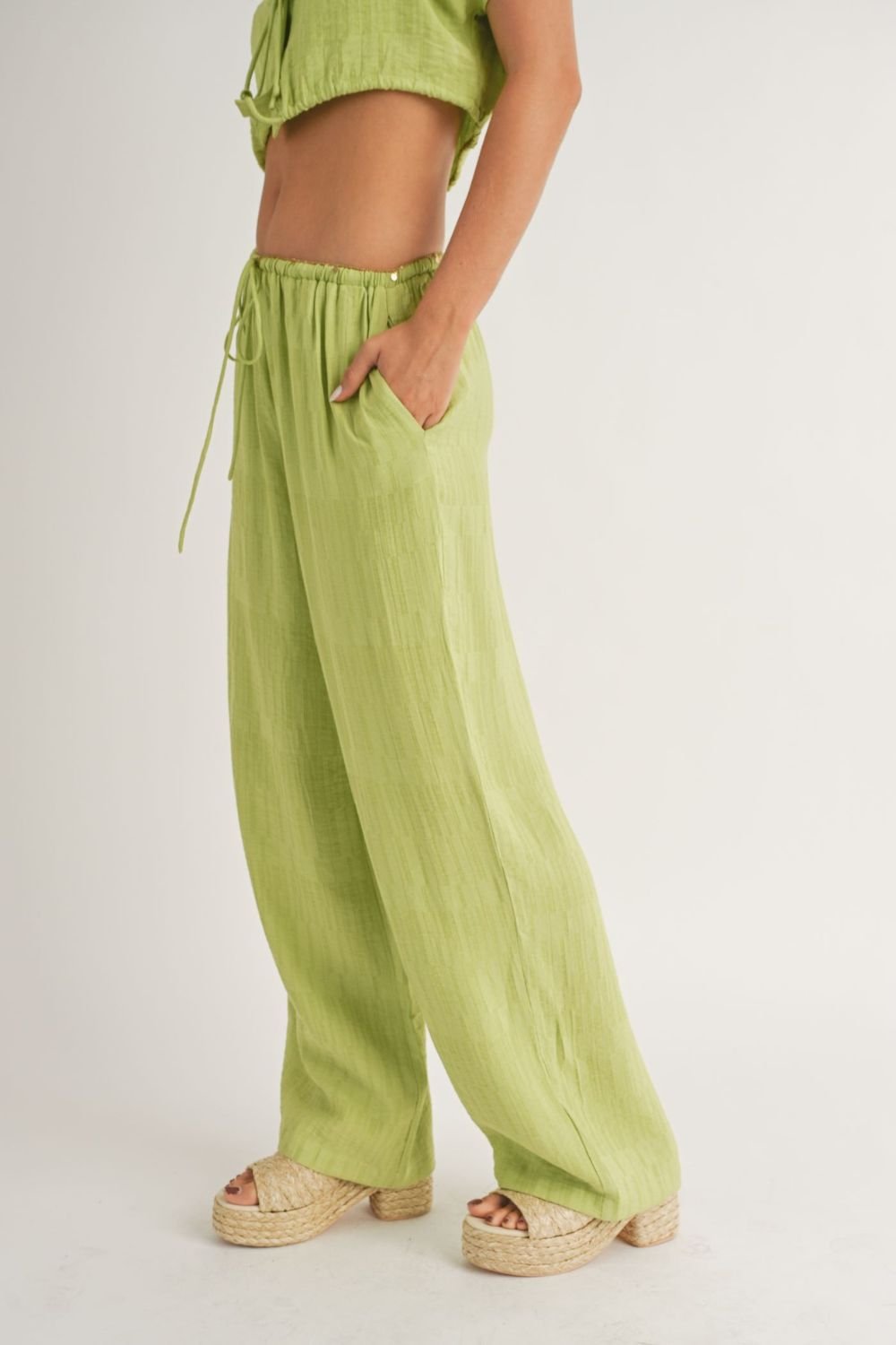 Women&#39;s A Tini Summer Set | Wide Leg Pants | Lime Green - Women&#39;s Pants - Blooming Daily