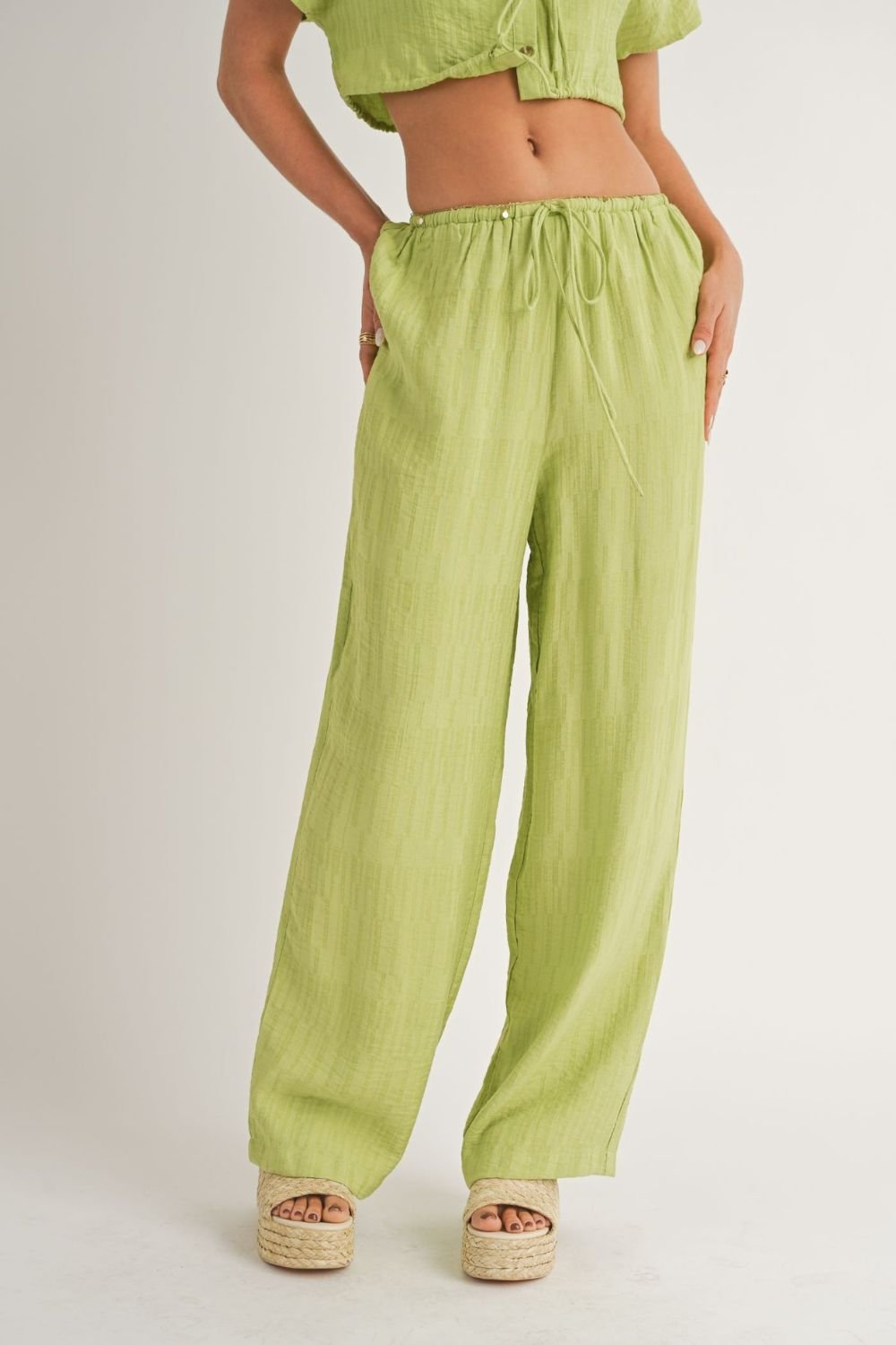 Women's A Tini Summer Set | Wide Leg Pants | Lime Green - Women's Pants - Blooming Daily