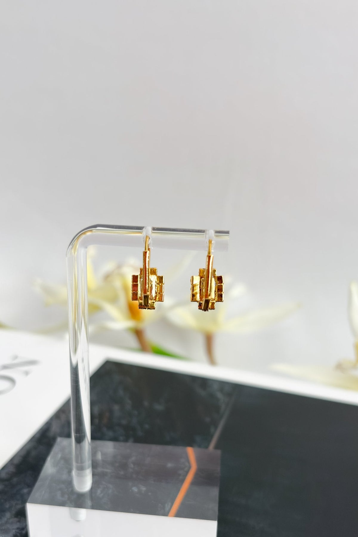 Women’s Amber Topaz Drop Earrings – 18K Gold Plated Lever - back - Women&#39;s Jewelry - Blooming Daily