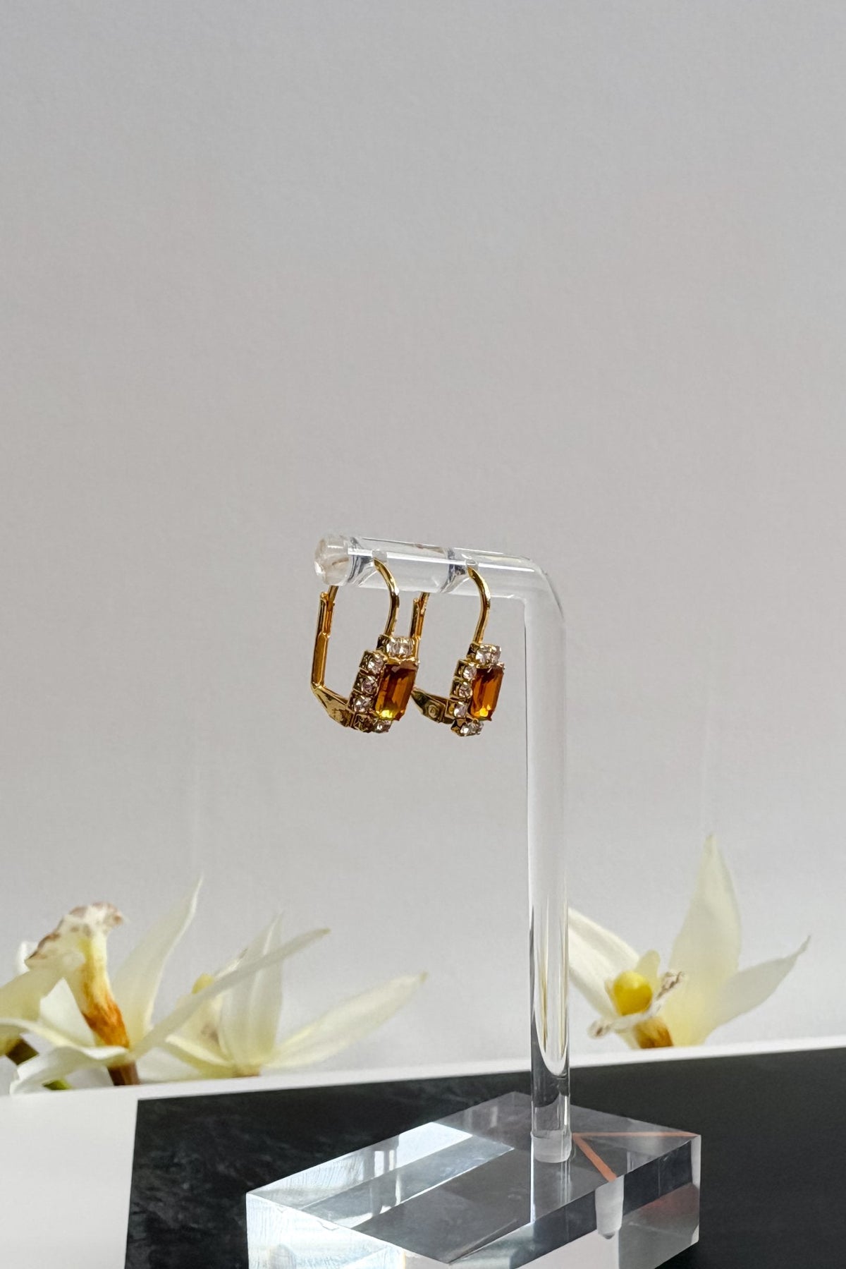 Women’s Amber Topaz Drop Earrings – 18K Gold Plated Lever - back - Women&#39;s Jewelry - Blooming Daily
