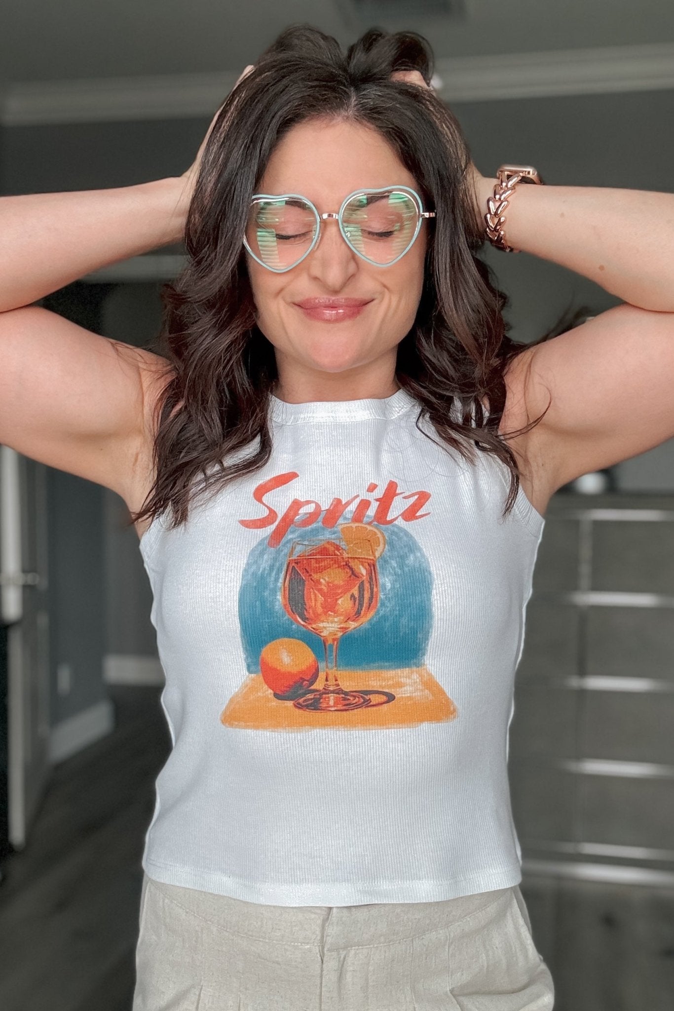 Women's Aperol Spritz Graphic Tank Top Tee | White - Women's Shirts & Tops - Blooming Daily