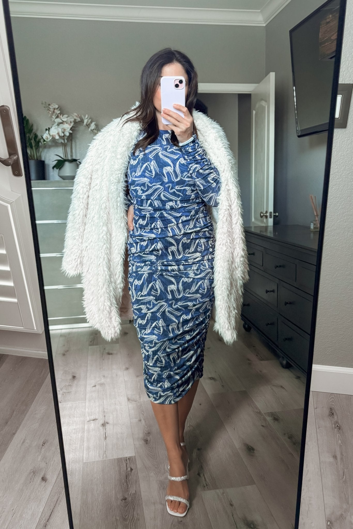 Sadie & Sage Abstract Stretch Midi Dress - Blue - Blooming Daily Sadie & Sage Abstract Stretch Midi Dress - Blue - Blooming Daily