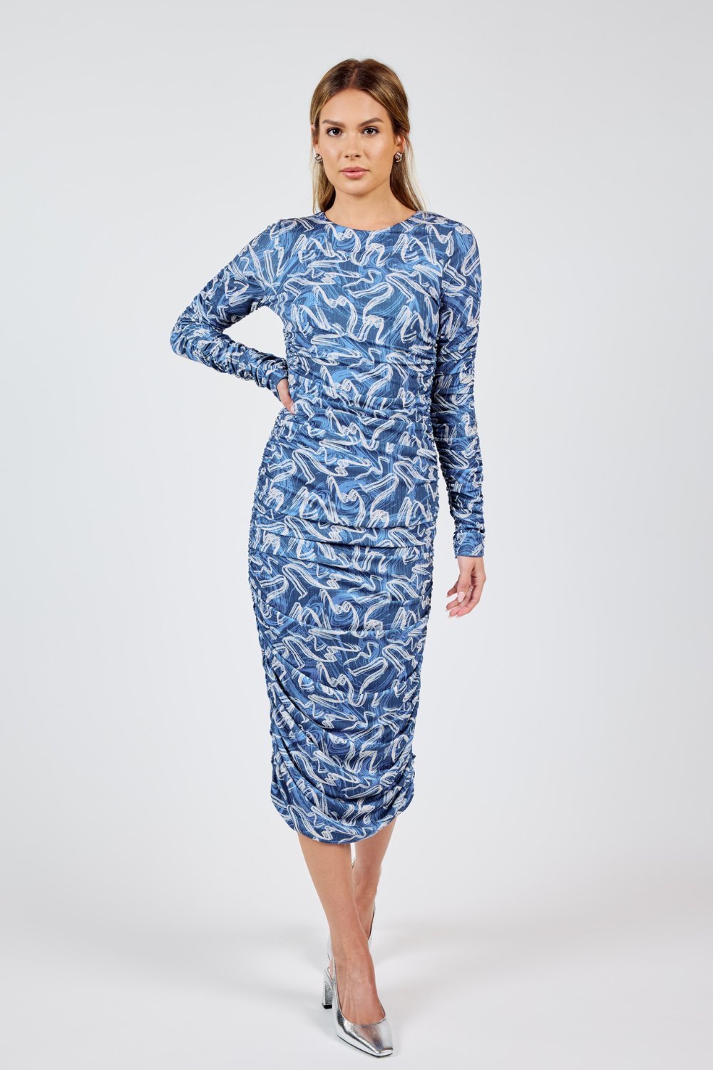 Women&#39;s Art Deco Stretch Midi Dress | Blue - Women&#39;s Dresses - Blooming Daily