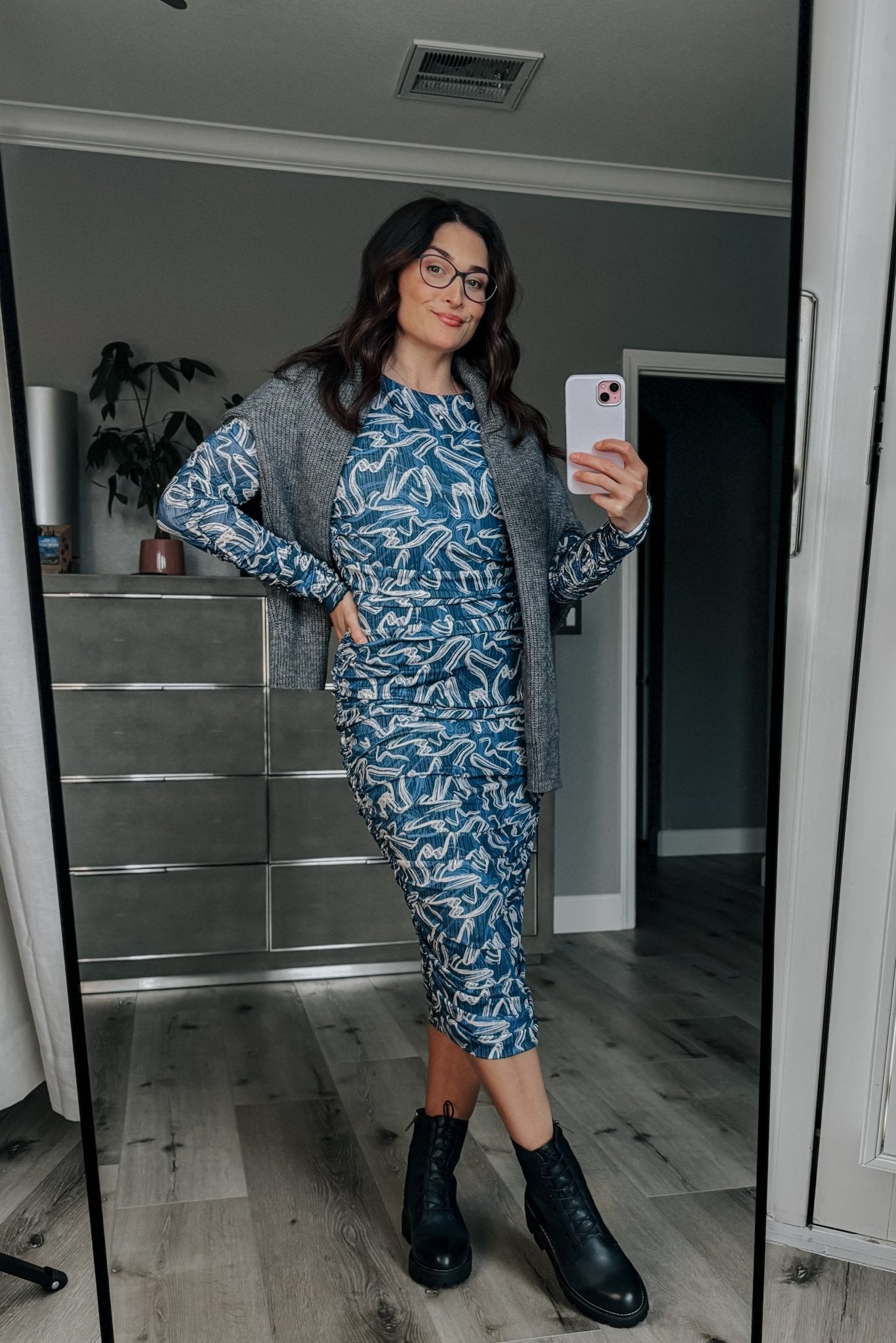 Sadie & Sage Abstract Stretch Midi Dress - Blue - Blooming Daily Sadie & Sage Abstract Stretch Midi Dress - Blue - Blooming Daily