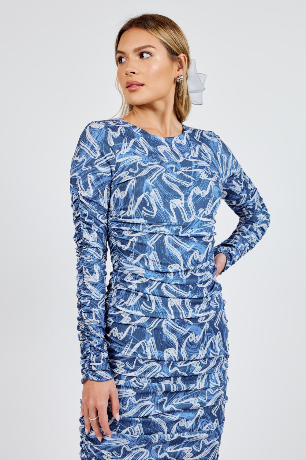 Women&#39;s Art Deco Stretch Midi Dress | Blue - Women&#39;s Dresses - Blooming Daily