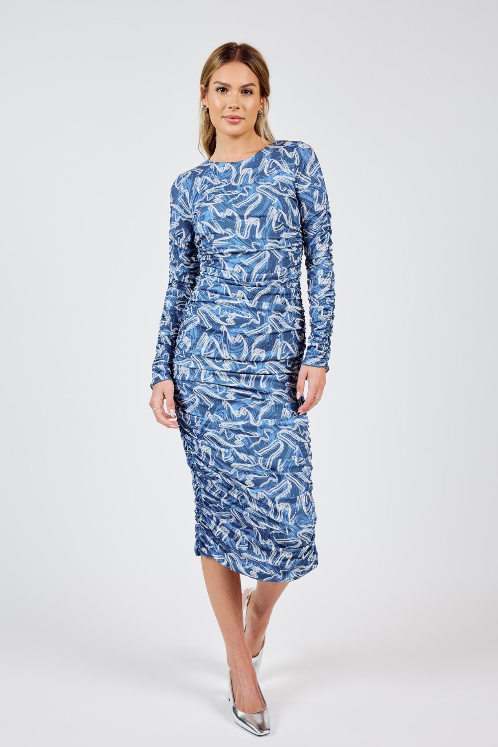 Women&#39;s Art Deco Stretch Midi Dress | Blue - Women&#39;s Dresses - Blooming Daily