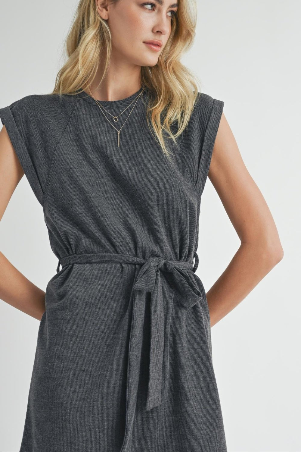 Women&#39;s Athleisure Belted Mini Dress | Travel Outfits | Charcoal Gray - Women&#39;s Dresses - Blooming Daily