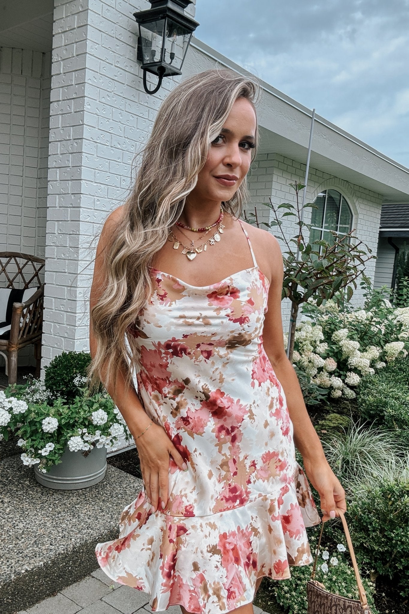 Sadie & Sage Floral Satin Mini Dress - Pink - Blooming Daily Sadie & Sage Floral Satin Mini Dress - Pink - Blooming Daily