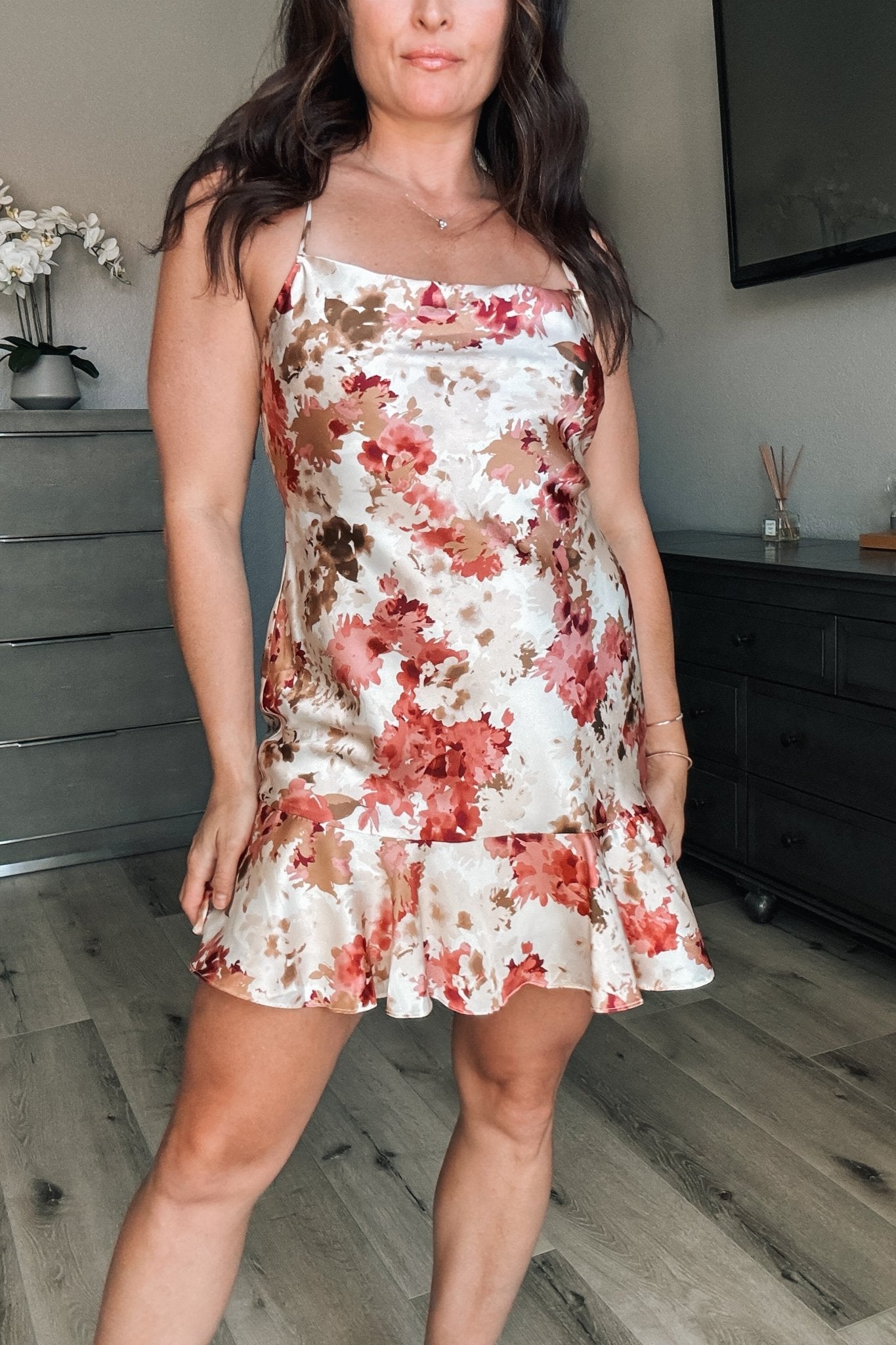 Sadie & Sage Floral Satin Mini Dress - Pink S / Pink Sadie & Sage Floral Satin Mini Dress - Pink S / Pink