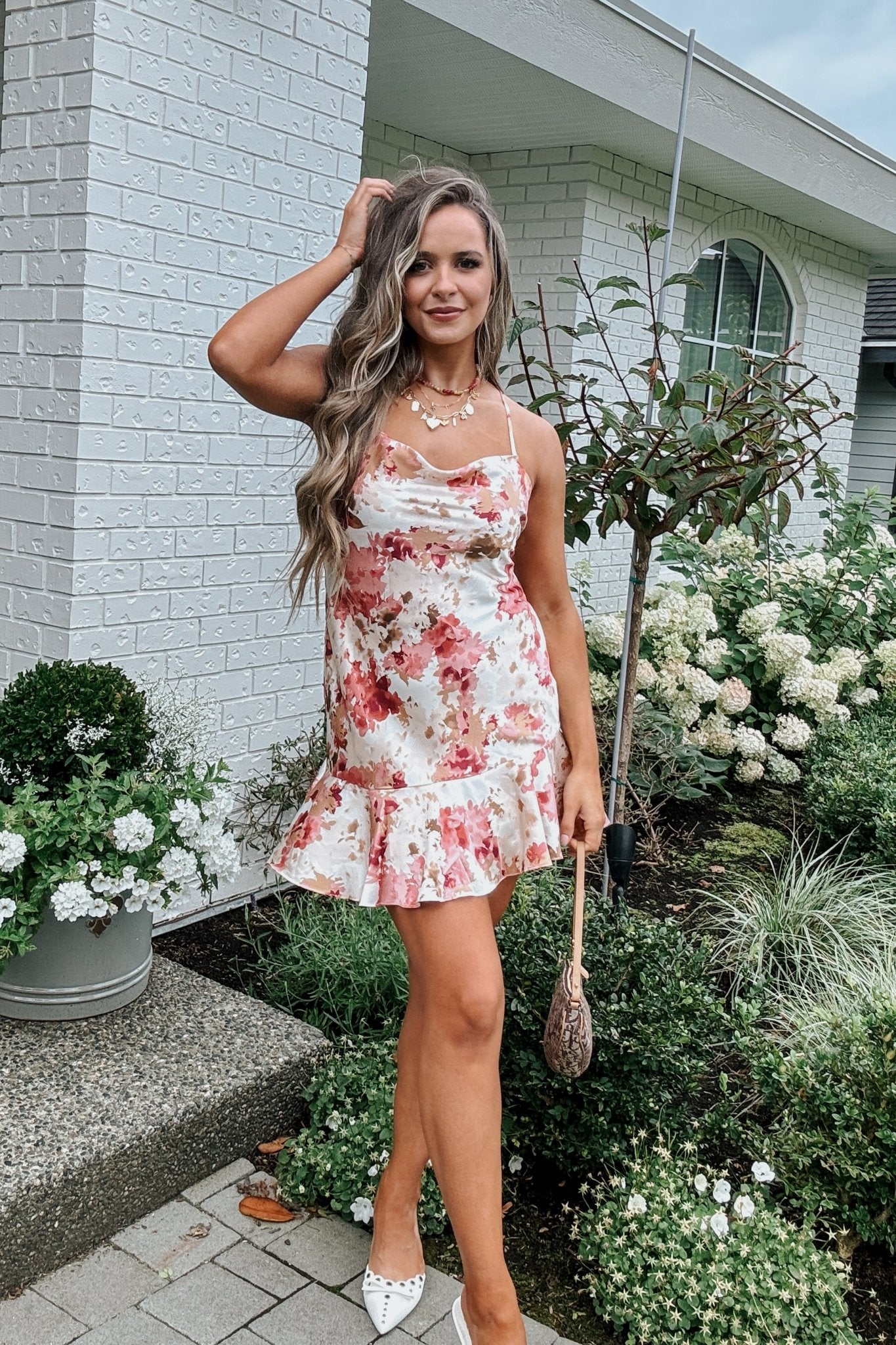 Sadie & Sage Floral Satin Mini Dress - Pink