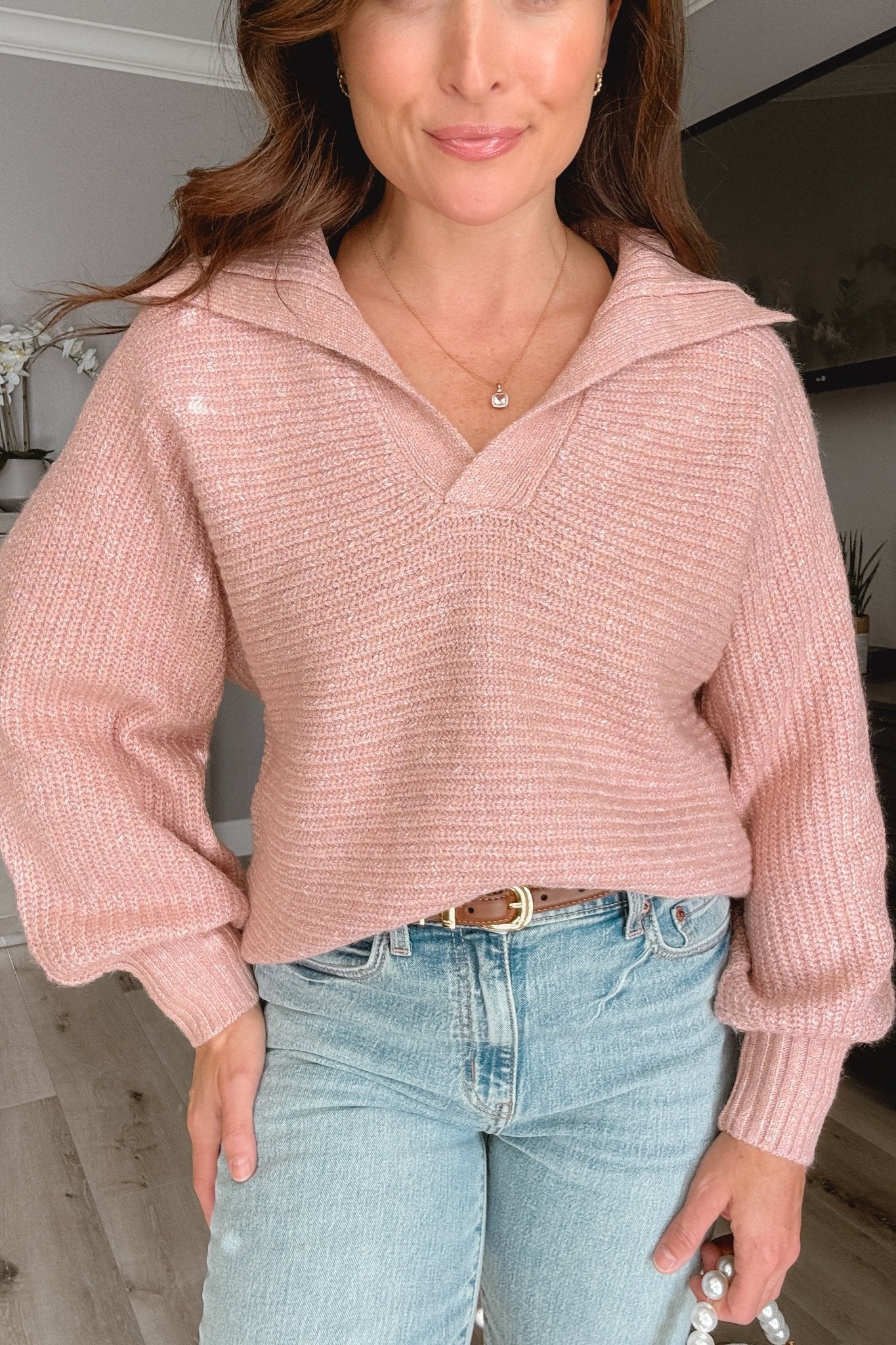 Women's Ballerina Pink Preppy Knit Sweater Top | Cozy Sweaters | Pink - Women's Shirts & Tops - Blooming Daily