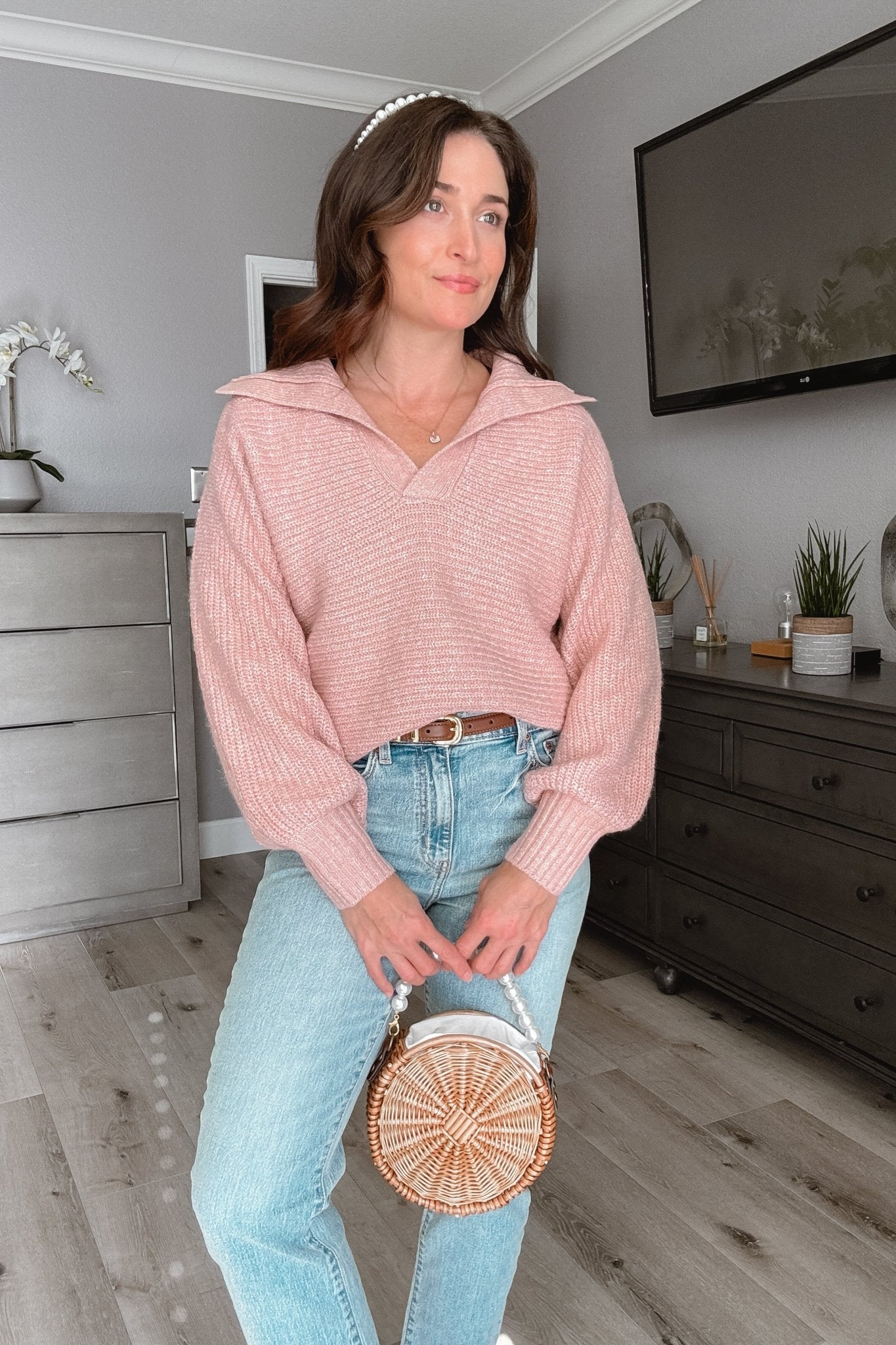 Women's Ballerina Pink Preppy Knit Sweater Top | Cozy Sweaters | Pink - Women's Shirts & Tops - Blooming Daily