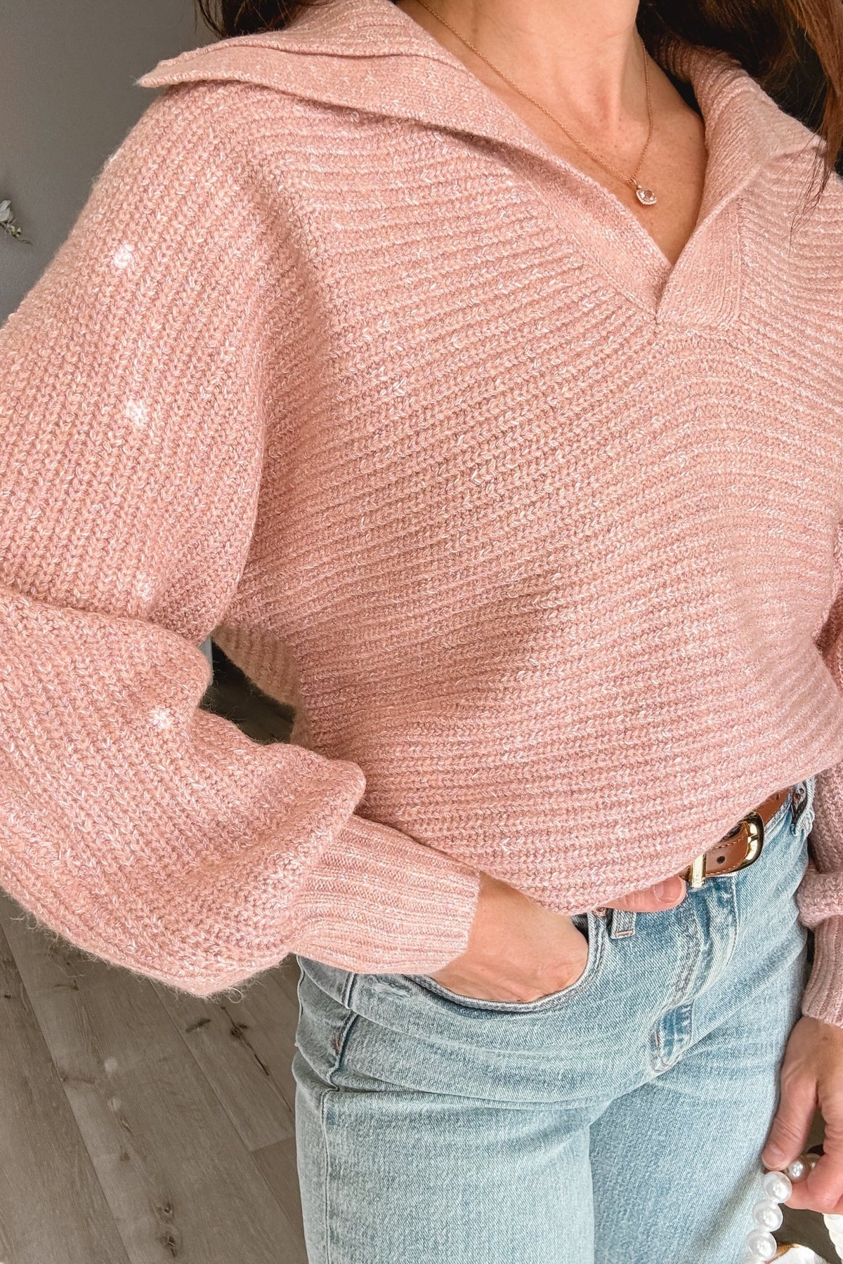 Women&#39;s Ballerina Pink Preppy Knit Sweater Top | Cozy Sweaters | Pink - Women&#39;s Shirts &amp; Tops - Blooming Daily