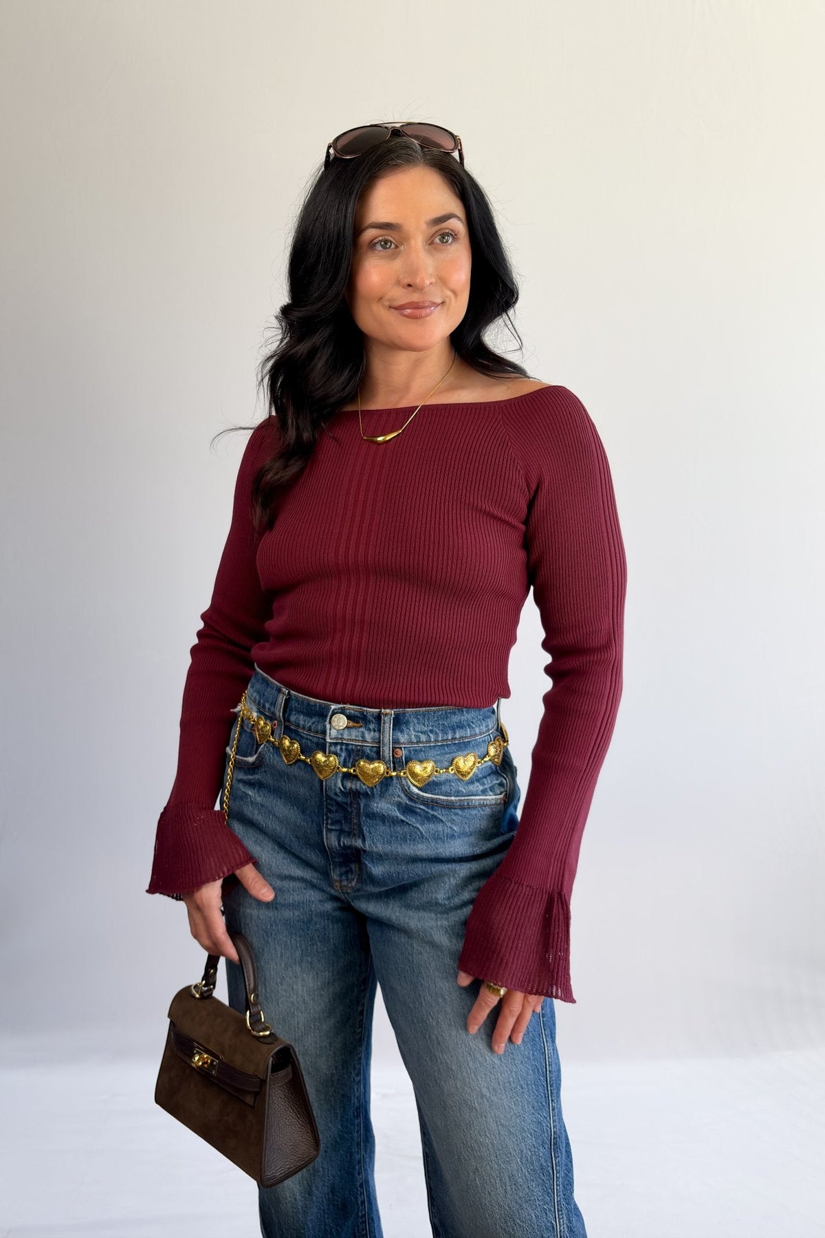 Women’s Ballet Neck Knit Top – Wine Red - Shirts &amp; Tops - Blooming Daily