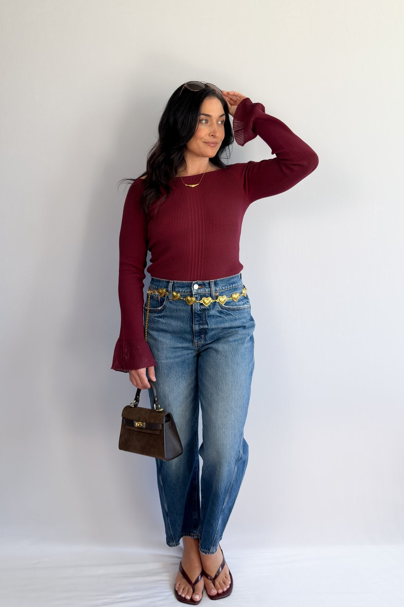 Women’s Ballet Neck Knit Top – Wine Red - Shirts & Tops - Blooming Daily