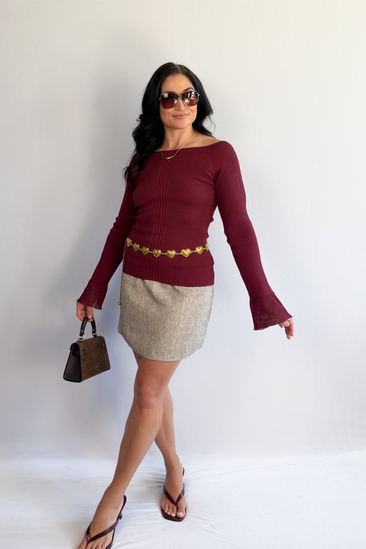 Women’s Ballet Neck Knit Top – Wine Red - Shirts &amp; Tops - Blooming Daily