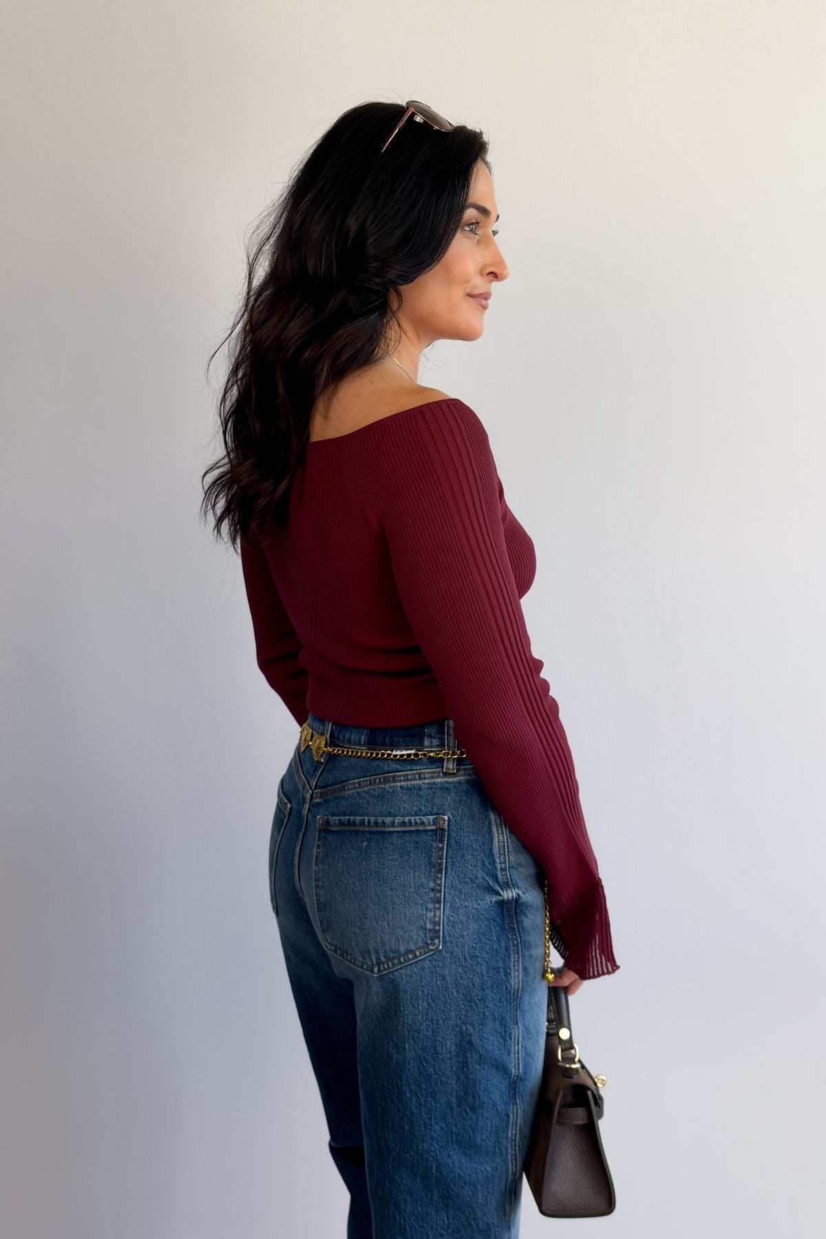 Women’s Ballet Neck Knit Top – Wine Red - Shirts &amp; Tops - Blooming Daily
