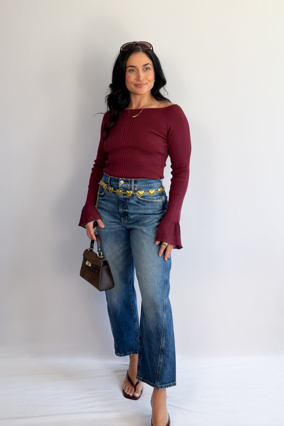 Women’s Ballet Neck Knit Top – Wine Red - Shirts &amp; Tops - Blooming Daily