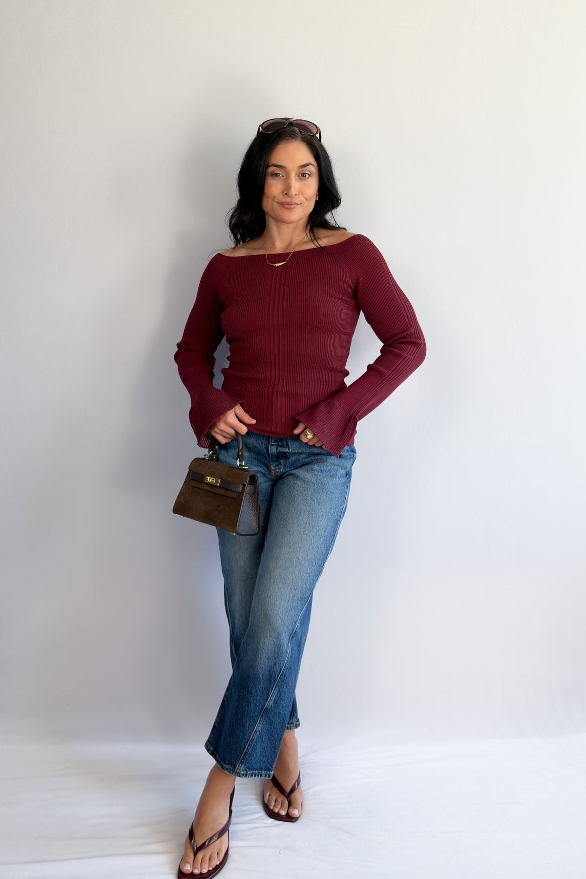 Women’s Ballet Neck Knit Top – Wine Red - Shirts &amp; Tops - Blooming Daily