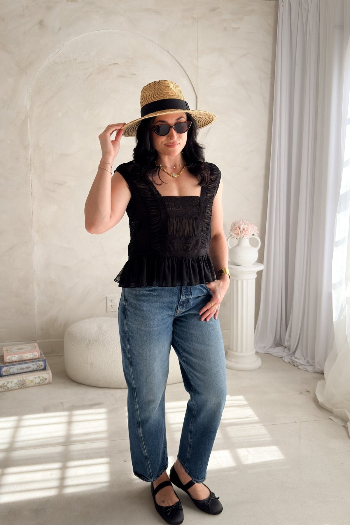 Women’s Black Lace Ruffle Peplum Top - Women's Shirts & Tops - Blooming Daily