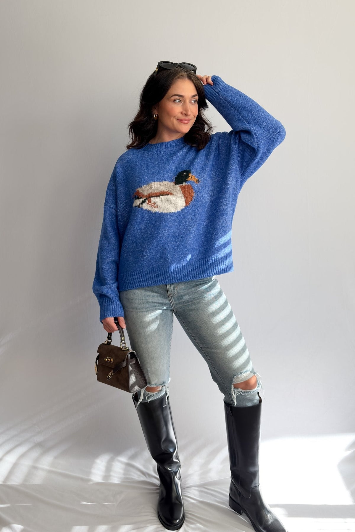 Women’s Blue Mallard Duck Knit Sweater - Women's Sweaters - Blooming Daily