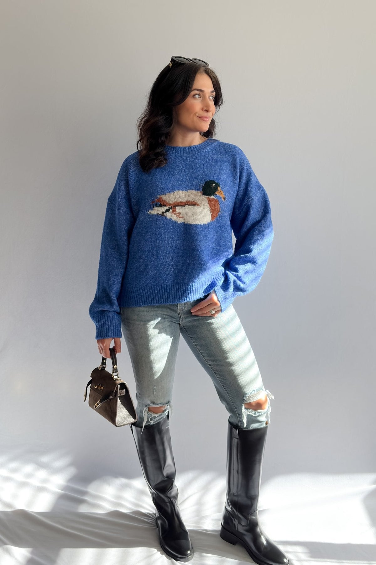 Women’s Blue Mallard Duck Knit Sweater - Women's Sweaters - Blooming Daily