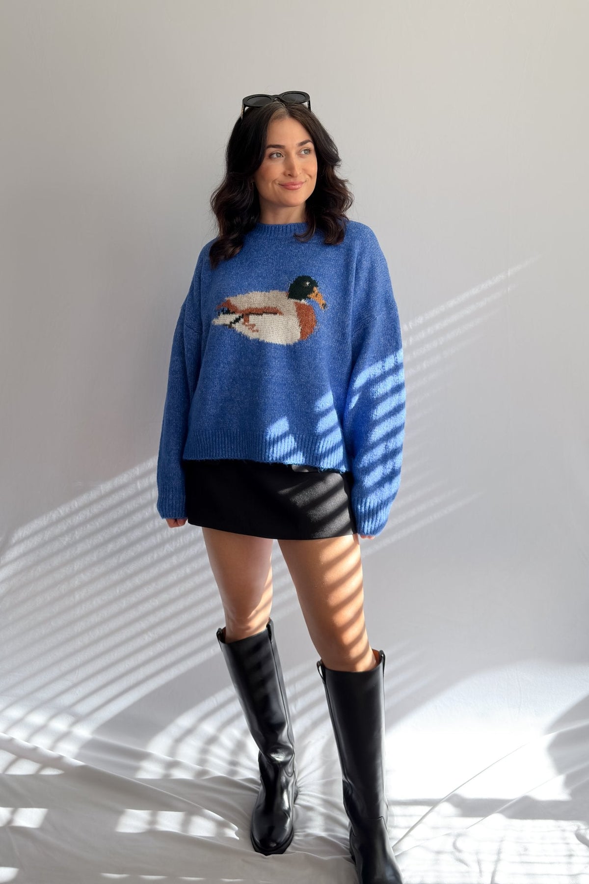 Women’s Blue Mallard Duck Knit Sweater - Women's Sweaters - Blooming Daily