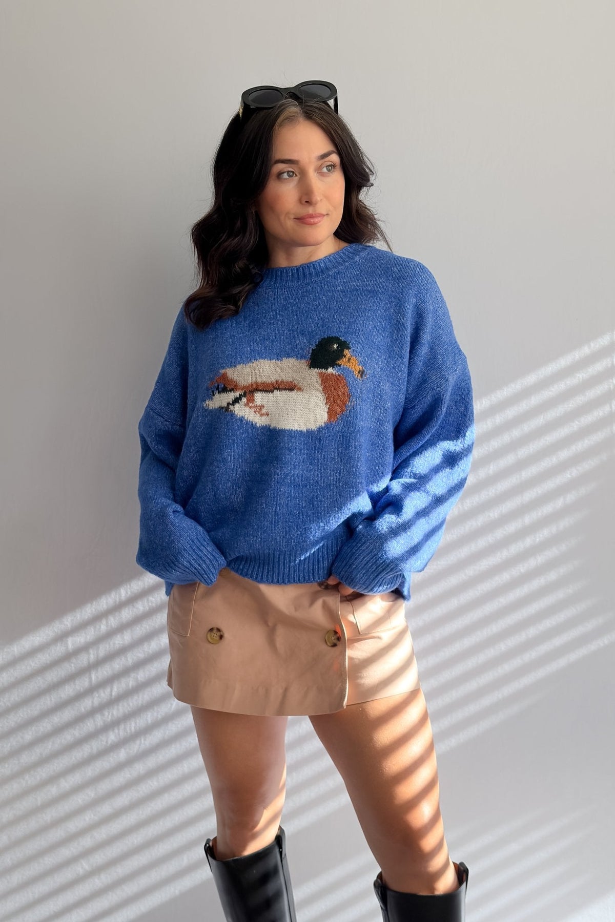 Women’s Blue Mallard Duck Knit Sweater - Women's Sweaters - Blooming Daily