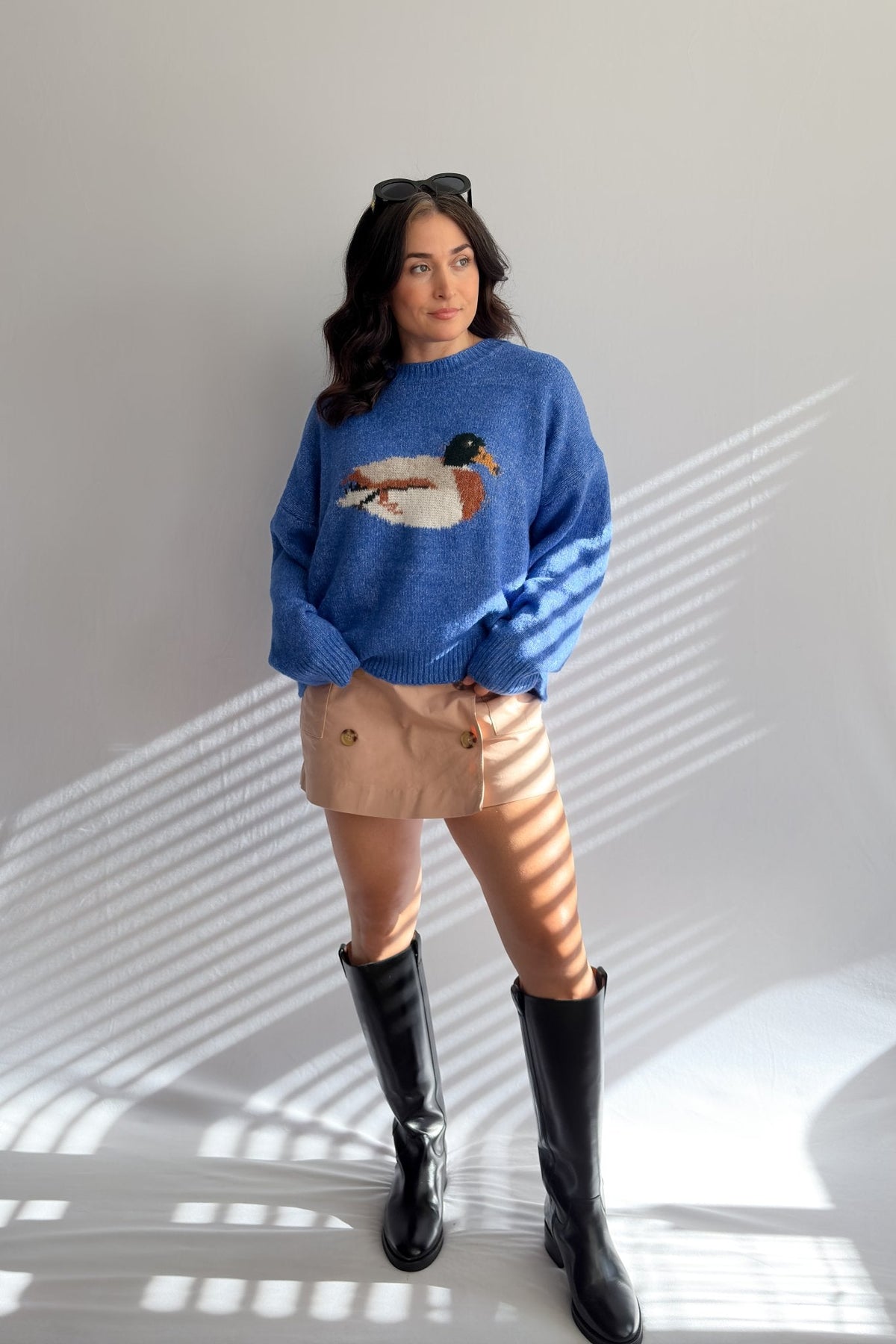 Women’s Blue Mallard Duck Knit Sweater - Women's Sweaters - Blooming Daily