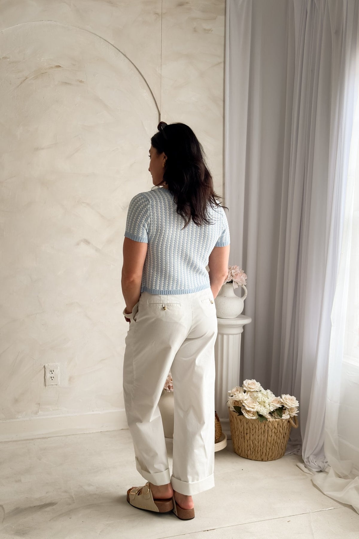 Women’s Blue Tie Front Knit Top – Lightweight Summer Top - Women's Shirts & Tops - Blooming Daily