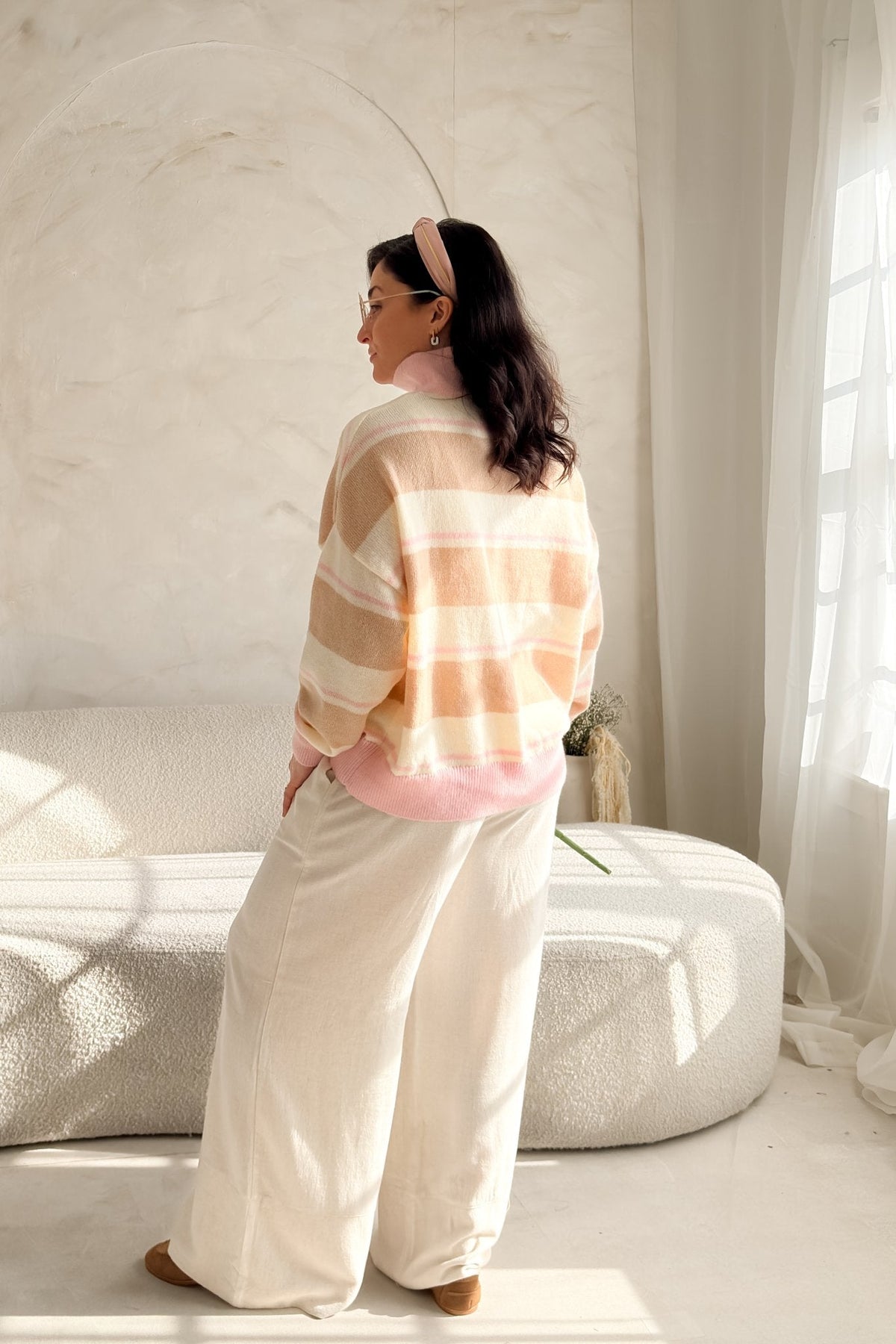 Women’s Blush Stripe Lightweight Knit Sweater - Women's Sweaters - Blooming Daily