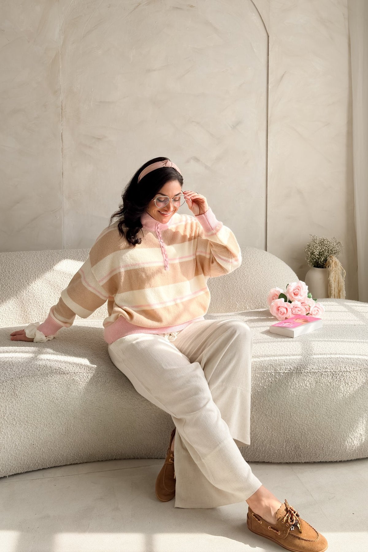 Women’s Blush Stripe Lightweight Knit Sweater - Women's Sweaters - Blooming Daily