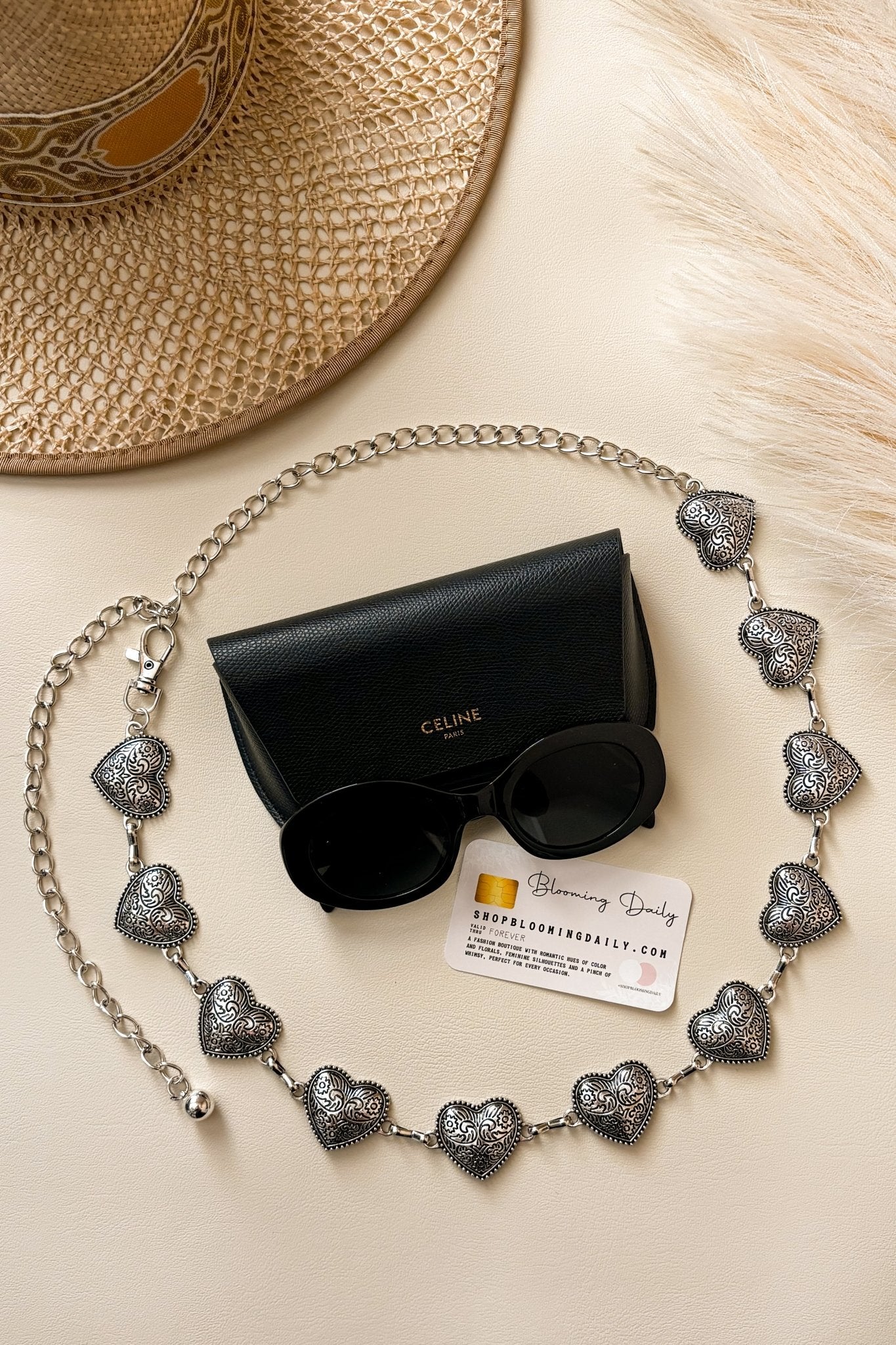 Women's Boho Western Heart Chain Belt | Silver - Women's Belt - Blooming Daily