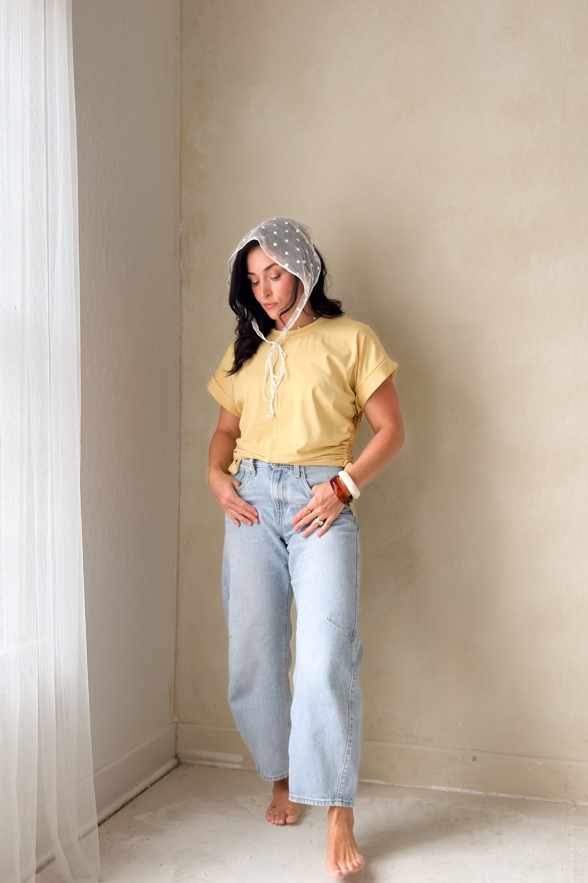 Women’s Butter Yellow Side Tie Top – Boxy Fit Tee - Women's Shirts & Tops - Blooming Daily