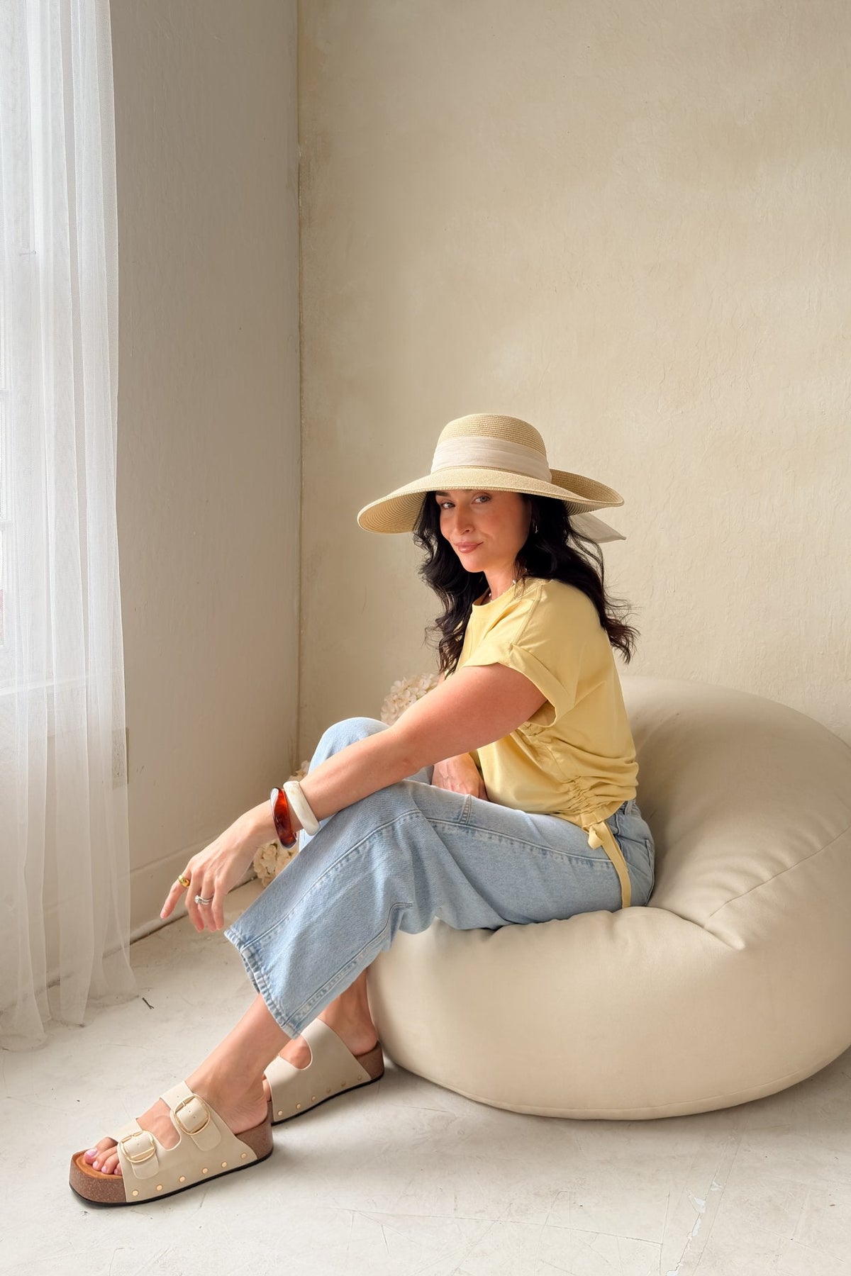 Women’s Butter Yellow Side Tie Top – Boxy Fit Tee - Women's Shirts & Tops - Blooming Daily