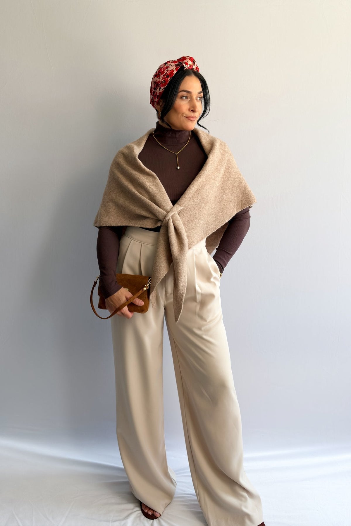 Women’s Cashmere - Blend Convertible Wrap Shawl – Camel - Women&#39;s Shirts &amp; Tops - Blooming Daily