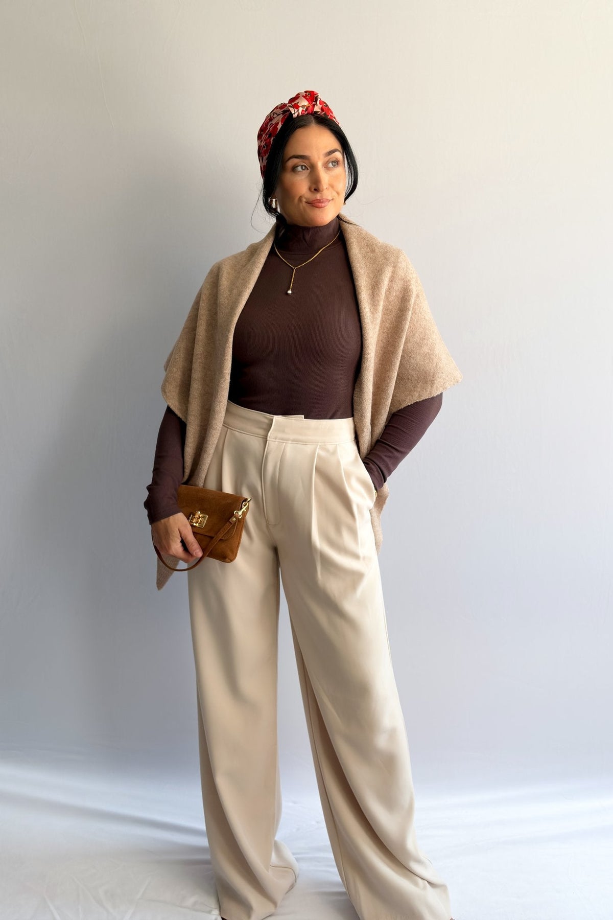 Women’s Cashmere - Blend Convertible Wrap Shawl – Camel - Women&#39;s Shirts &amp; Tops - Blooming Daily