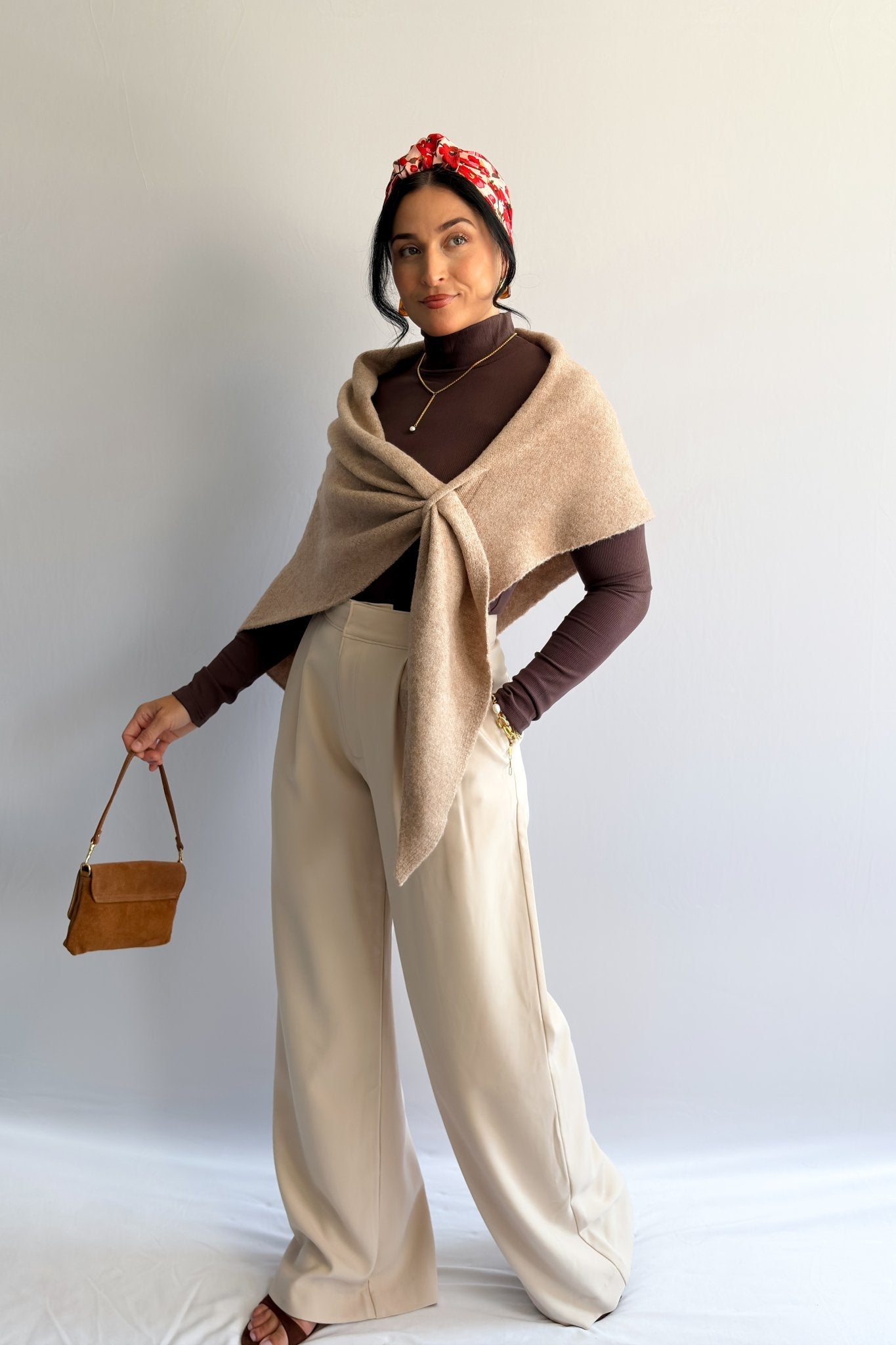 Women’s Cashmere - Blend Convertible Wrap Shawl – Camel - Women's Shirts & Tops - Blooming Daily