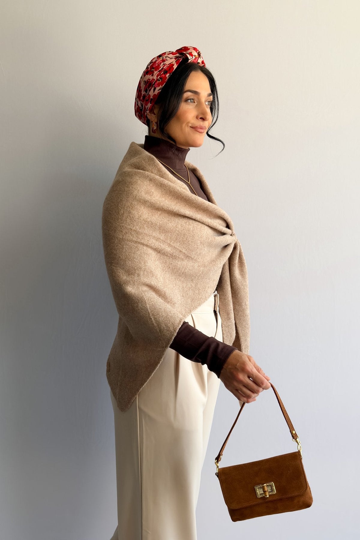 Women’s Cashmere - Blend Convertible Wrap Shawl – Camel - Women&#39;s Shirts &amp; Tops - Blooming Daily