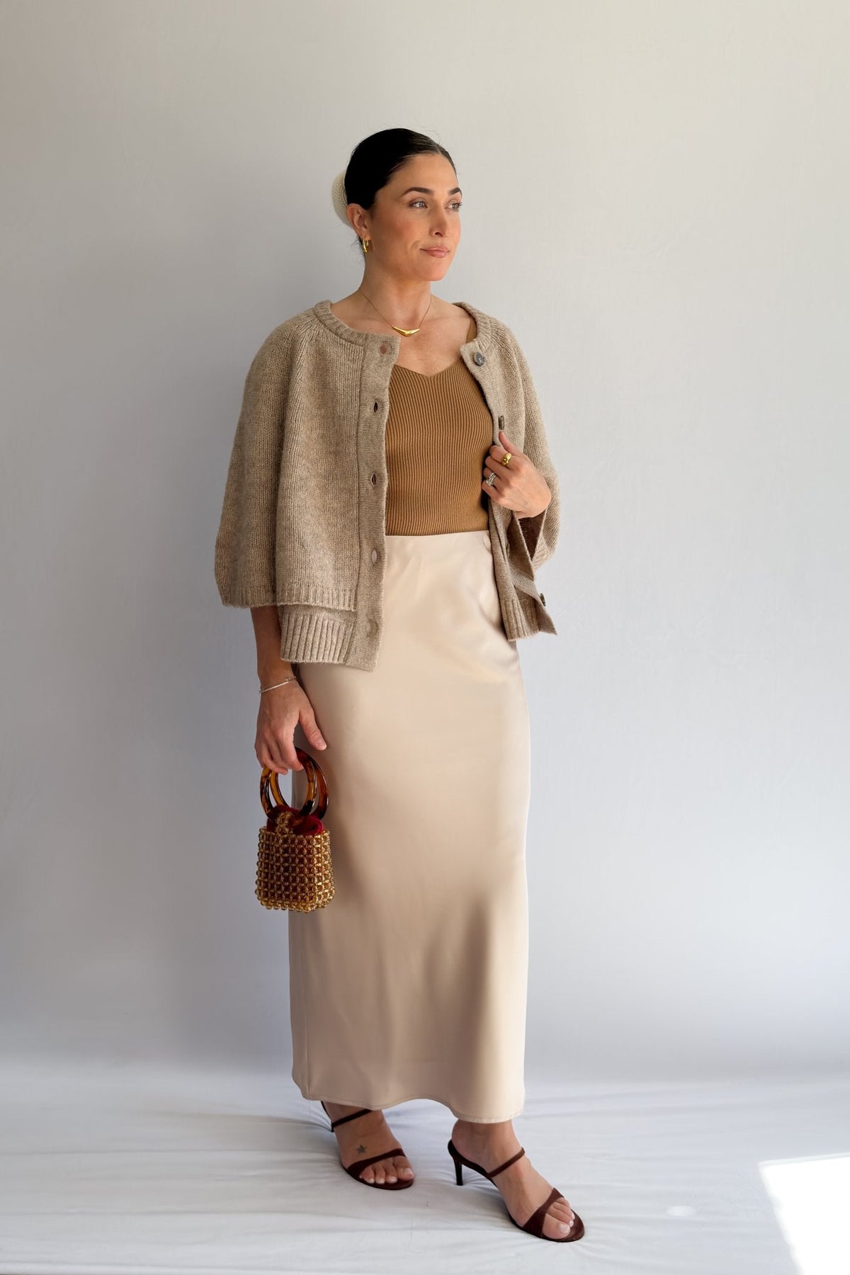 Women’s Champagne Satin Slip Skirt – Bias Cut Midi Skirt - Women&#39;s Shirts &amp; Tops - Blooming Daily